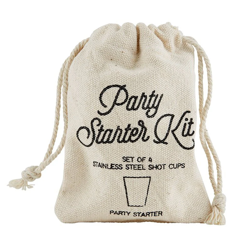 Party Starter Stainless Steel Shot Cups | Set of 4 Shot Glasses in Gift Bag - Image 5