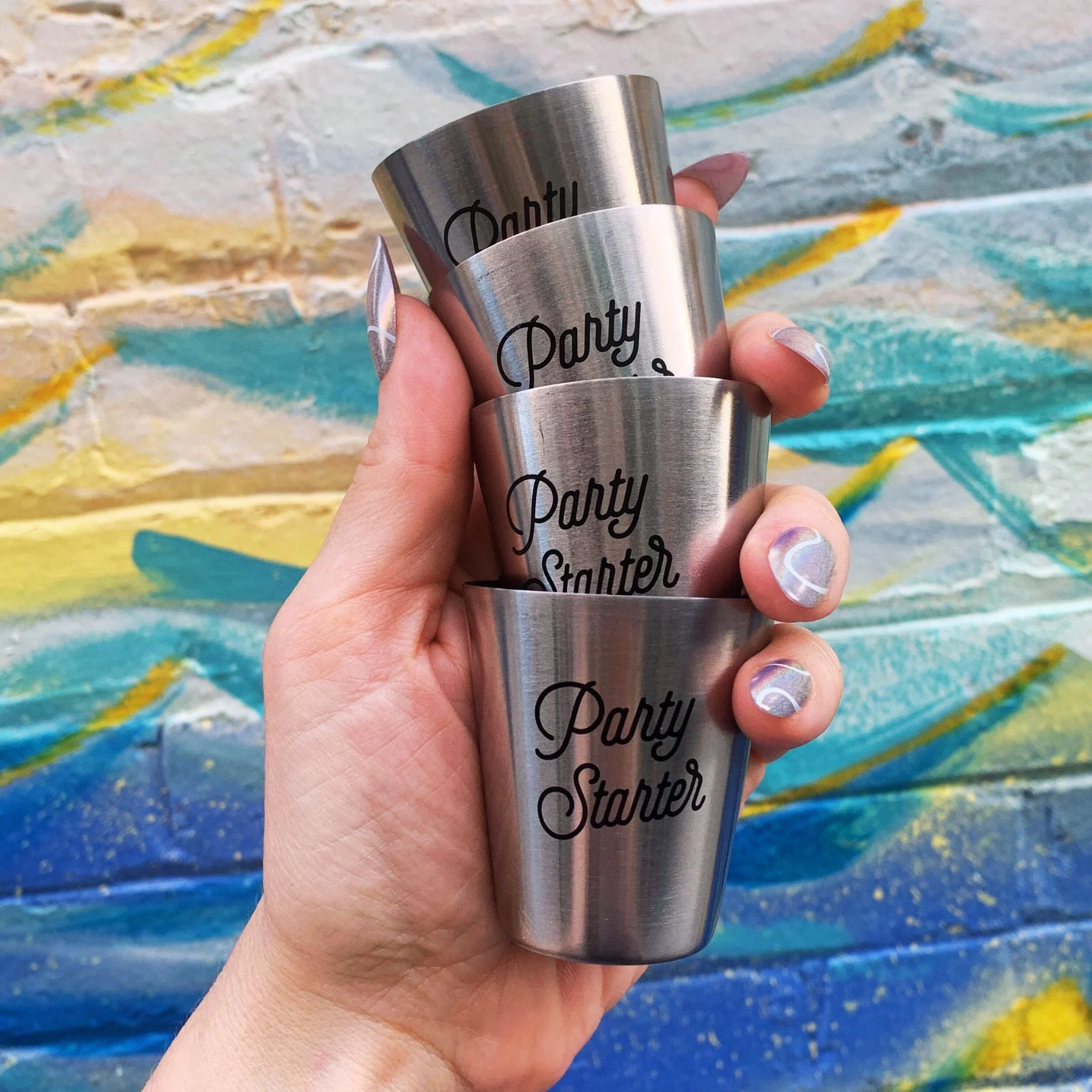Party Starter Stainless Steel Shot Cups | Set of 4 Shot Glasses in Gift Bag - Image 8