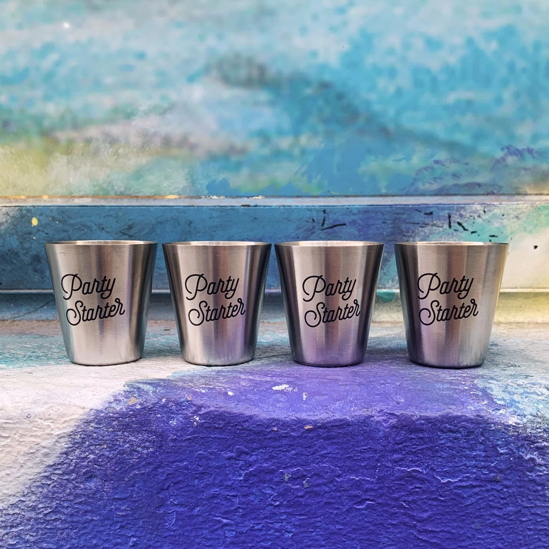 Party Starter Stainless Steel Shot Cups | Set of 4 Shot Glasses in Gift Bag - Image 9
