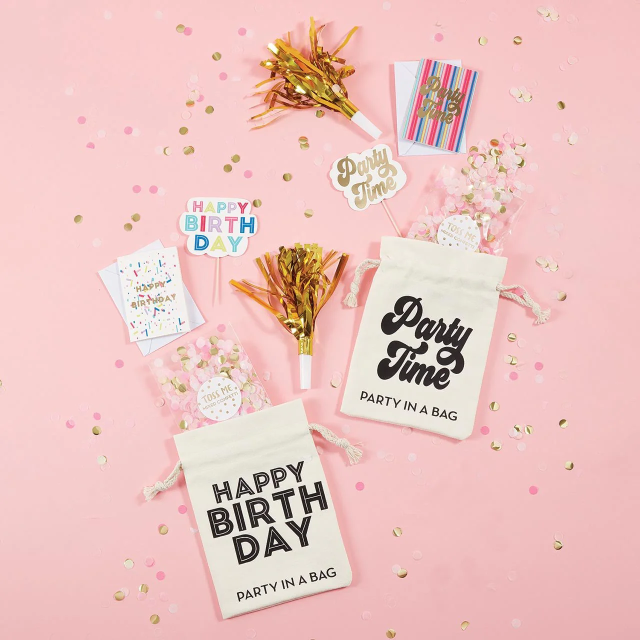 Party Time Party In A Bag | Cake Topper, Confetti, Mini Card and Noisemaker - Image 2