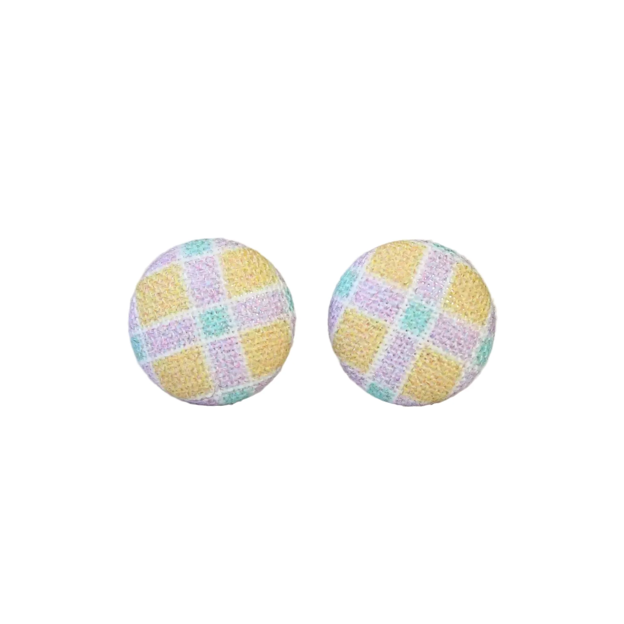 Pastel Plaid Fabric Button Earrings | Handmade in the US - Image 2
