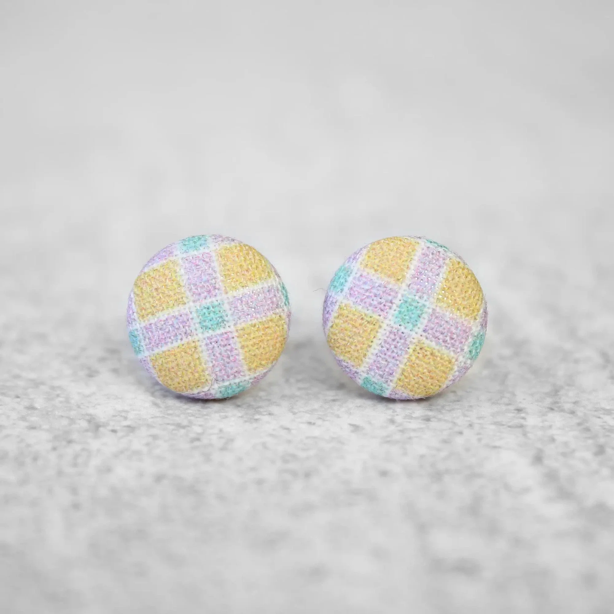 Pastel Plaid Fabric Button Earrings | Handmade in the US - Image 6