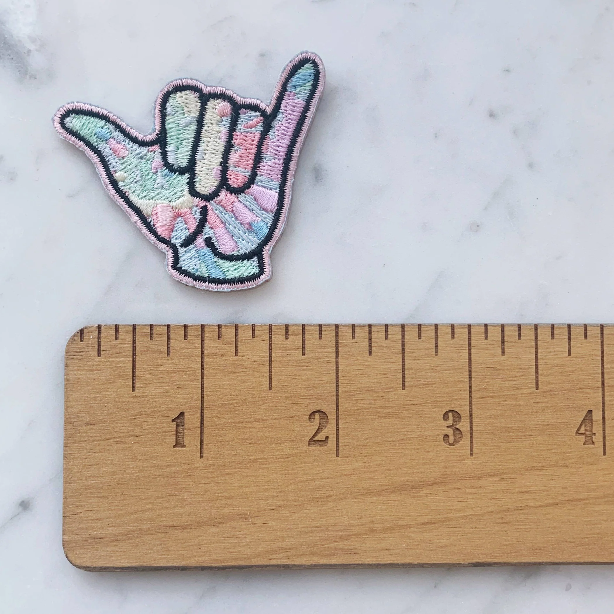 Hang Loose Hand Tie Dye Patch | Embroidered Cool Greeting Good Vibes Hand Sign - Image 4
