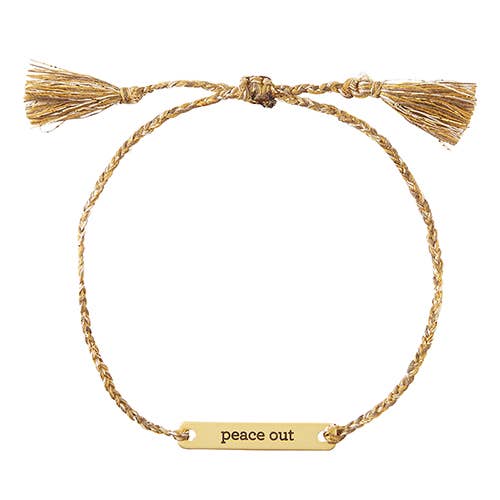 Peace Out Stamped Brass Bar Woven Thread Bracelet | In a Giftable Glass Jar with Cork Lid - Image 2