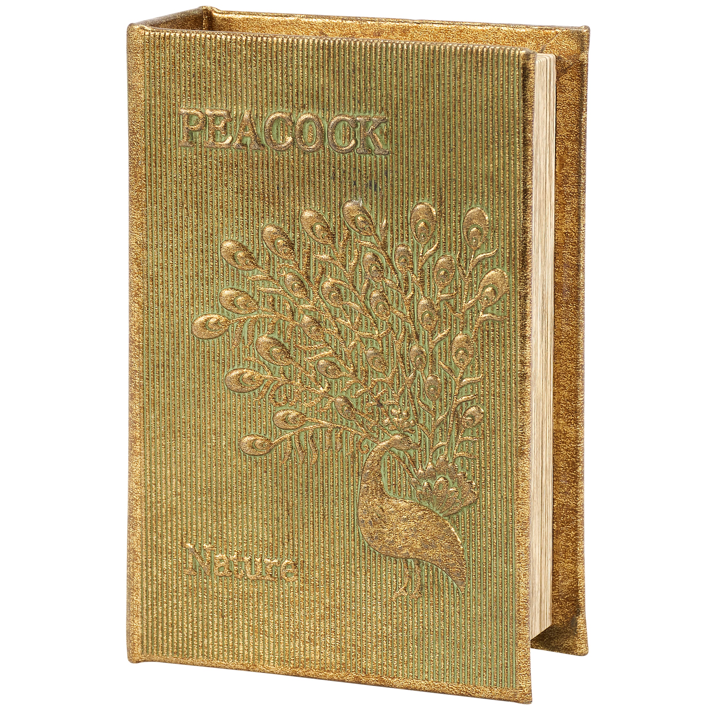 Peacock Metallic Gold Vintage Book Box | Faux Leather Wrap Book Shaped Storage Stash Trinket Box - Image 5