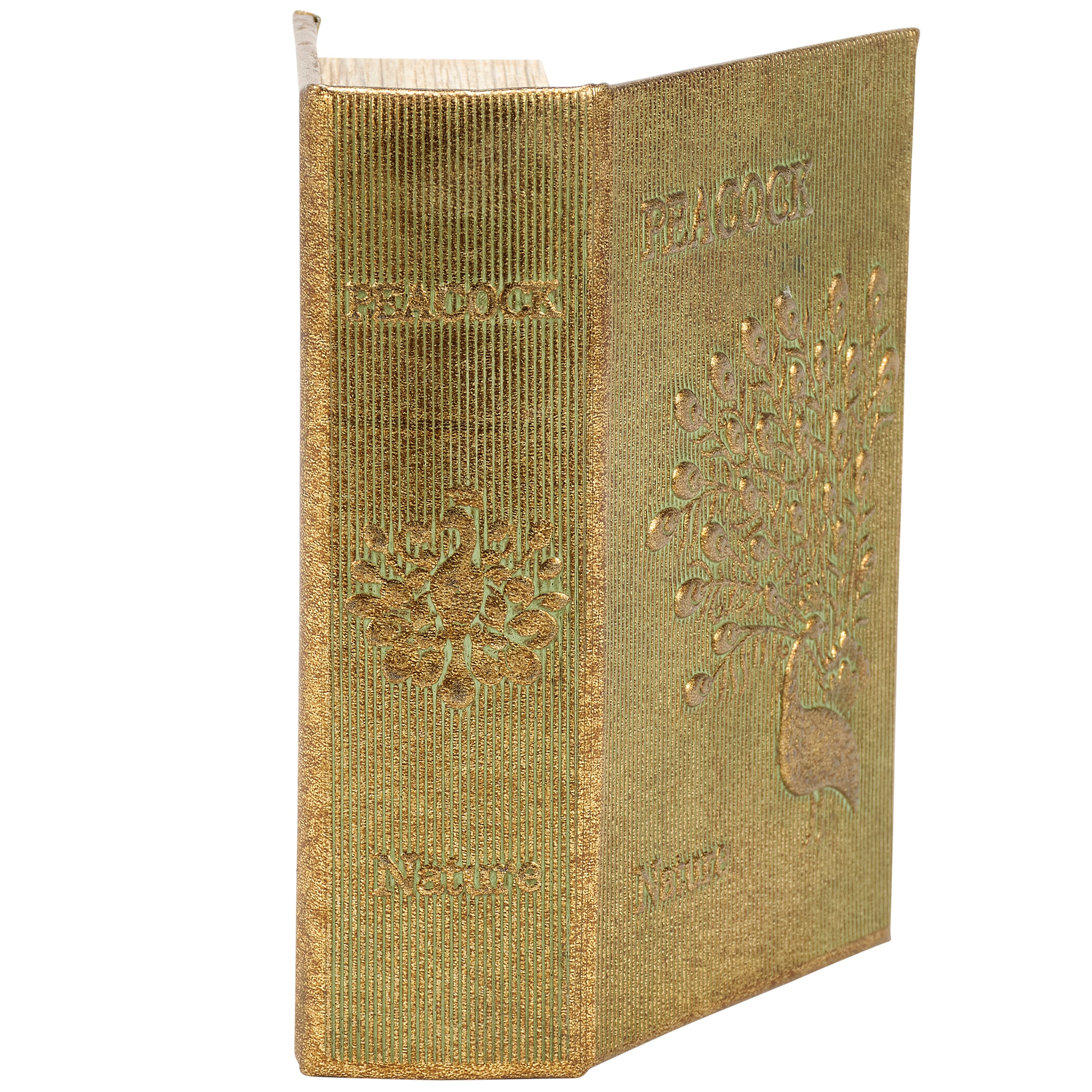 Peacock Metallic Gold Vintage Book Box | Faux Leather Wrap Book Shaped Storage Stash Trinket Box - Image 7