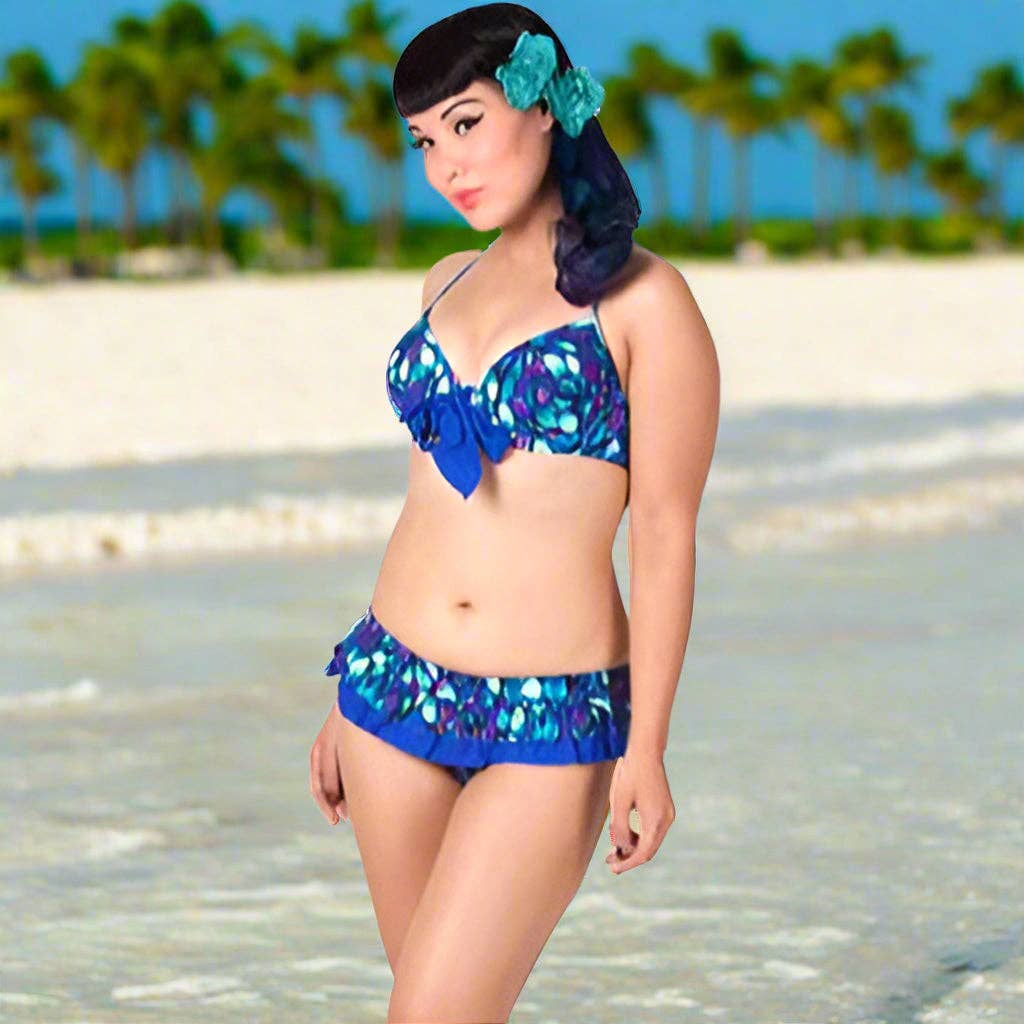 Pinup 1950s Peacock Perfection Bikini Set | Retro Two-Piece Low Waist Swimwear [Size S-M Remaining] - Image 3