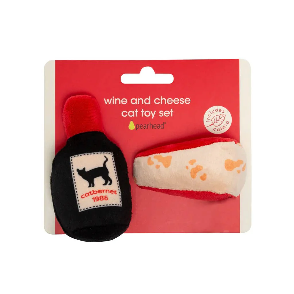 Wine and Cheese Cat Toy Set | Plush Toys for Pet Lovers | Giftable Cat Stocking Stuffer - Image 3