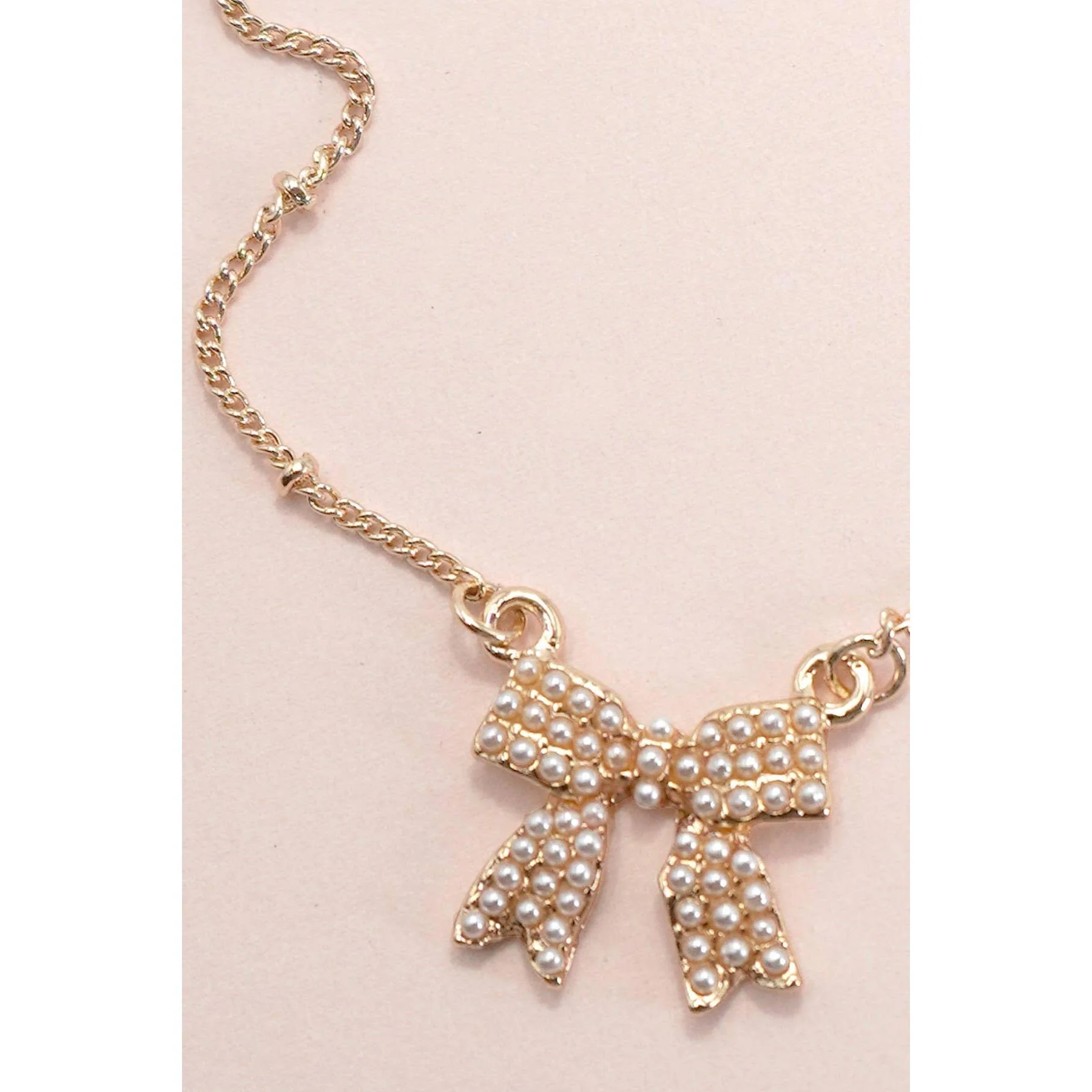 Pearl Coquette Bow Charm Ball Chain Necklace in Gold Plating | 16" Long - Image 4