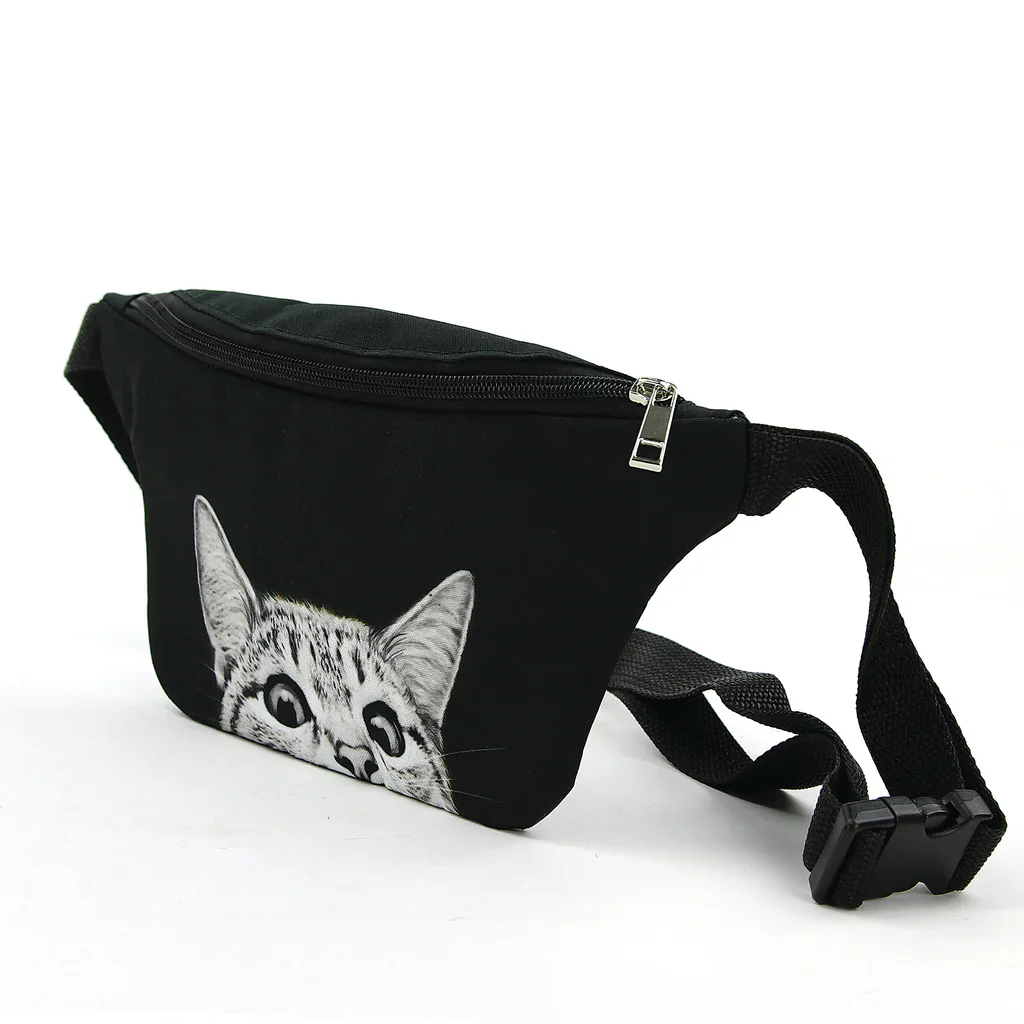 Peeking Cat Fanny Pack in Black | Animal Print Belt Waist Bum Bag - Image 3