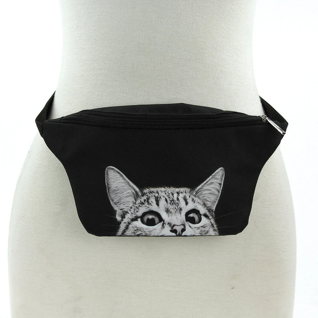 Peeking Cat Fanny Pack in Black | Animal Print Belt Waist Bum Bag - Image 4