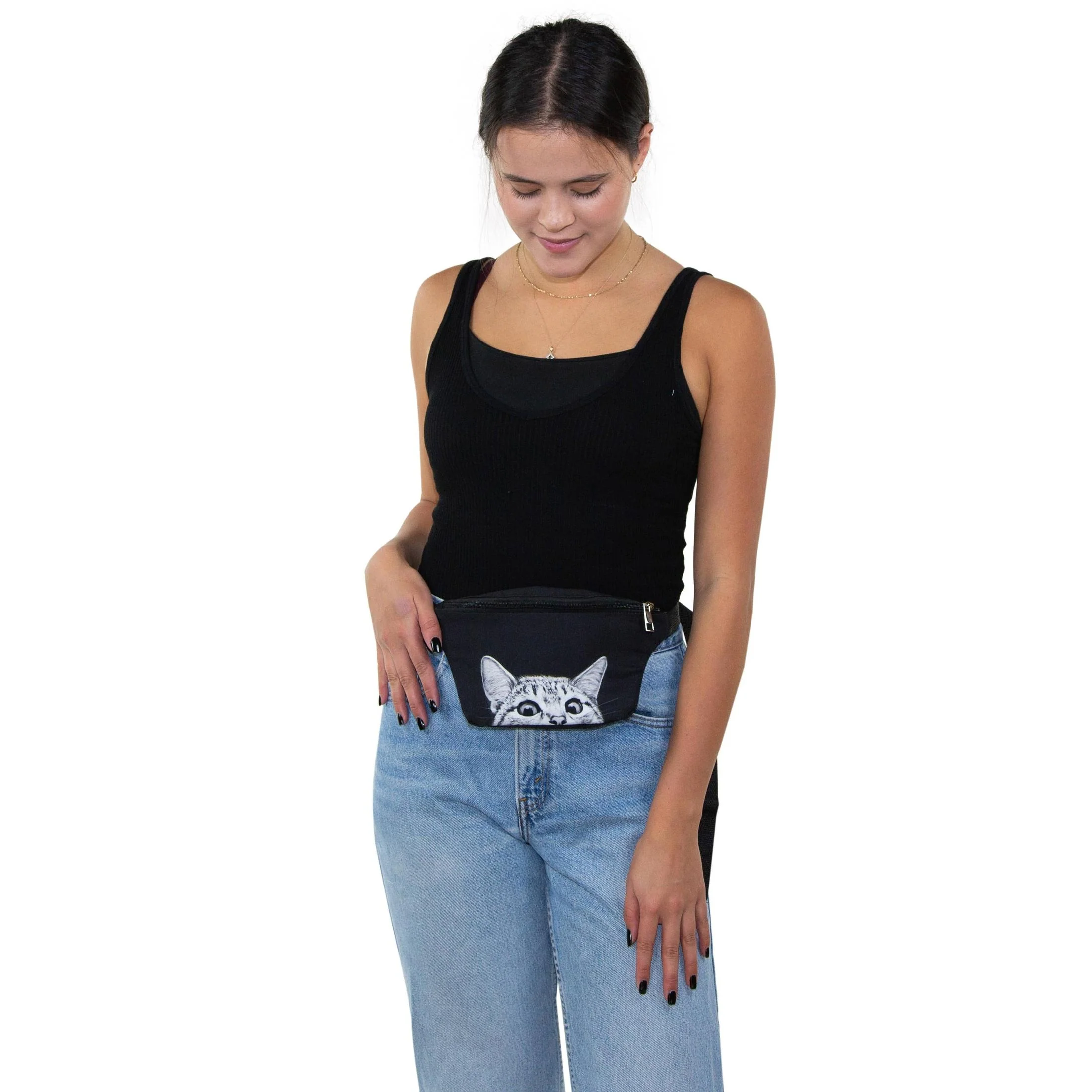 Peeking Cat Fanny Pack in Black | Animal Print Belt Waist Bum Bag - Image 5