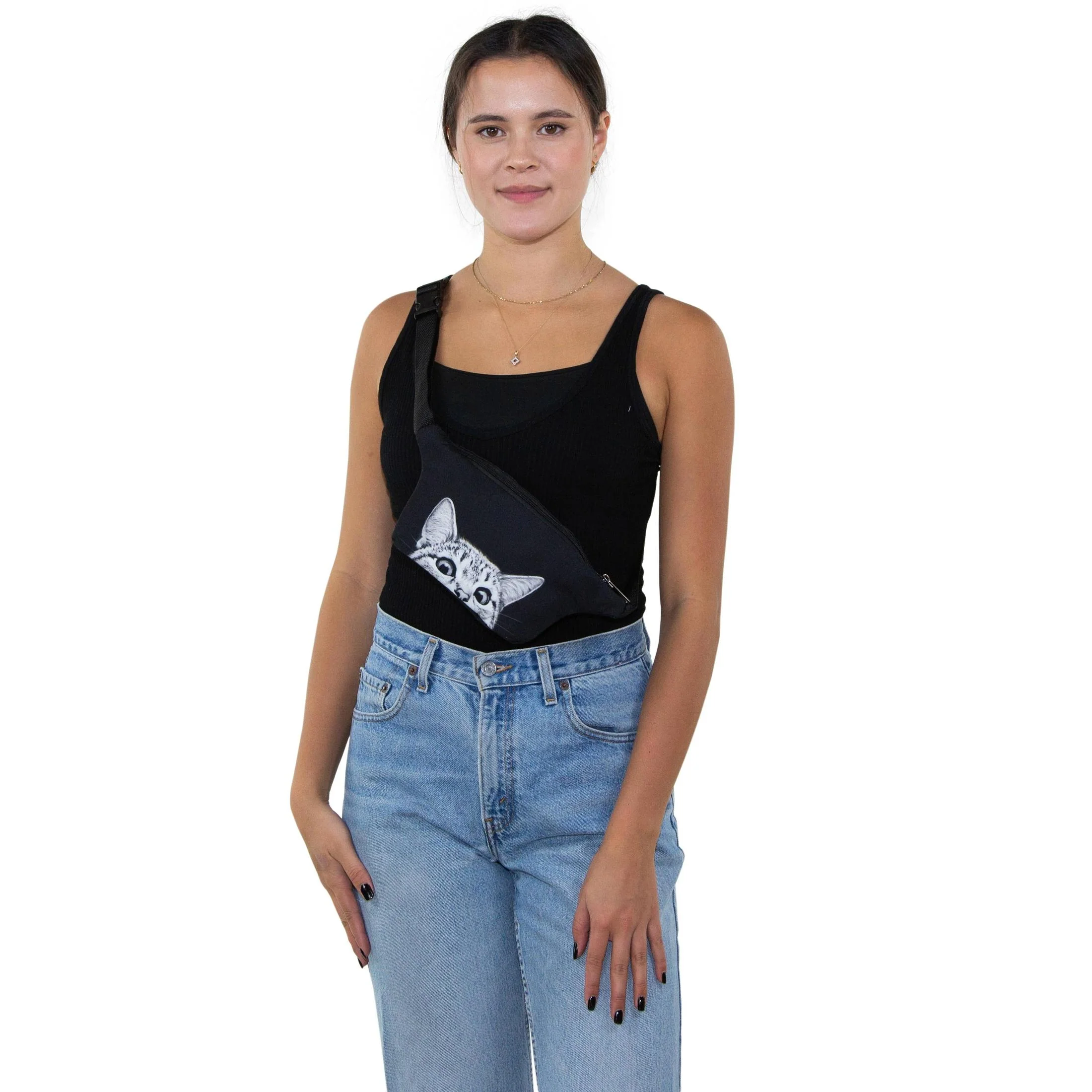 Peeking Cat Fanny Pack in Black | Animal Print Belt Waist Bum Bag - Image 6