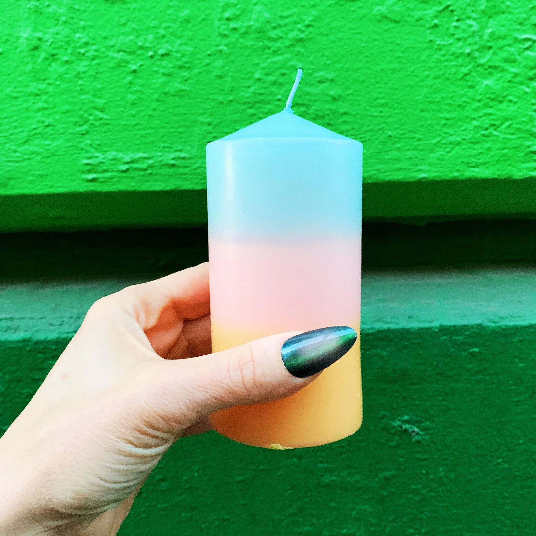 Mini Pillar Candle in Blue Pink Orange | Tri-Colored Ombre Aesthetic Table Candle 4.75" - Image 6