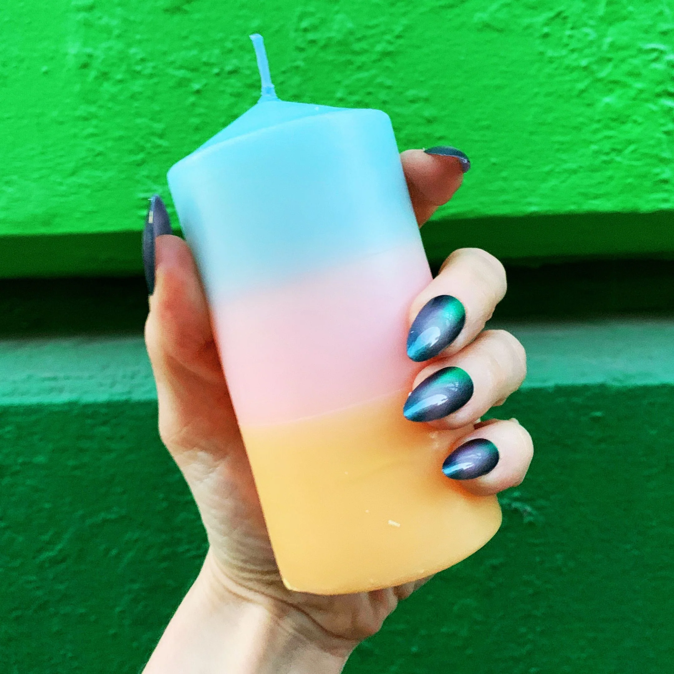 Mini Pillar Candle in Blue Pink Orange | Tri-Colored Ombre Aesthetic Table Candle 4.75" - Image 7