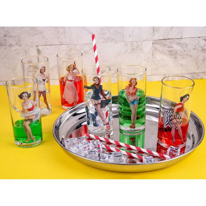 Kischy Pin-up Girls Cocktail Glasses Set of 6 | Retro Ladies Glass Drinkware | 9.5 oz - Image 11