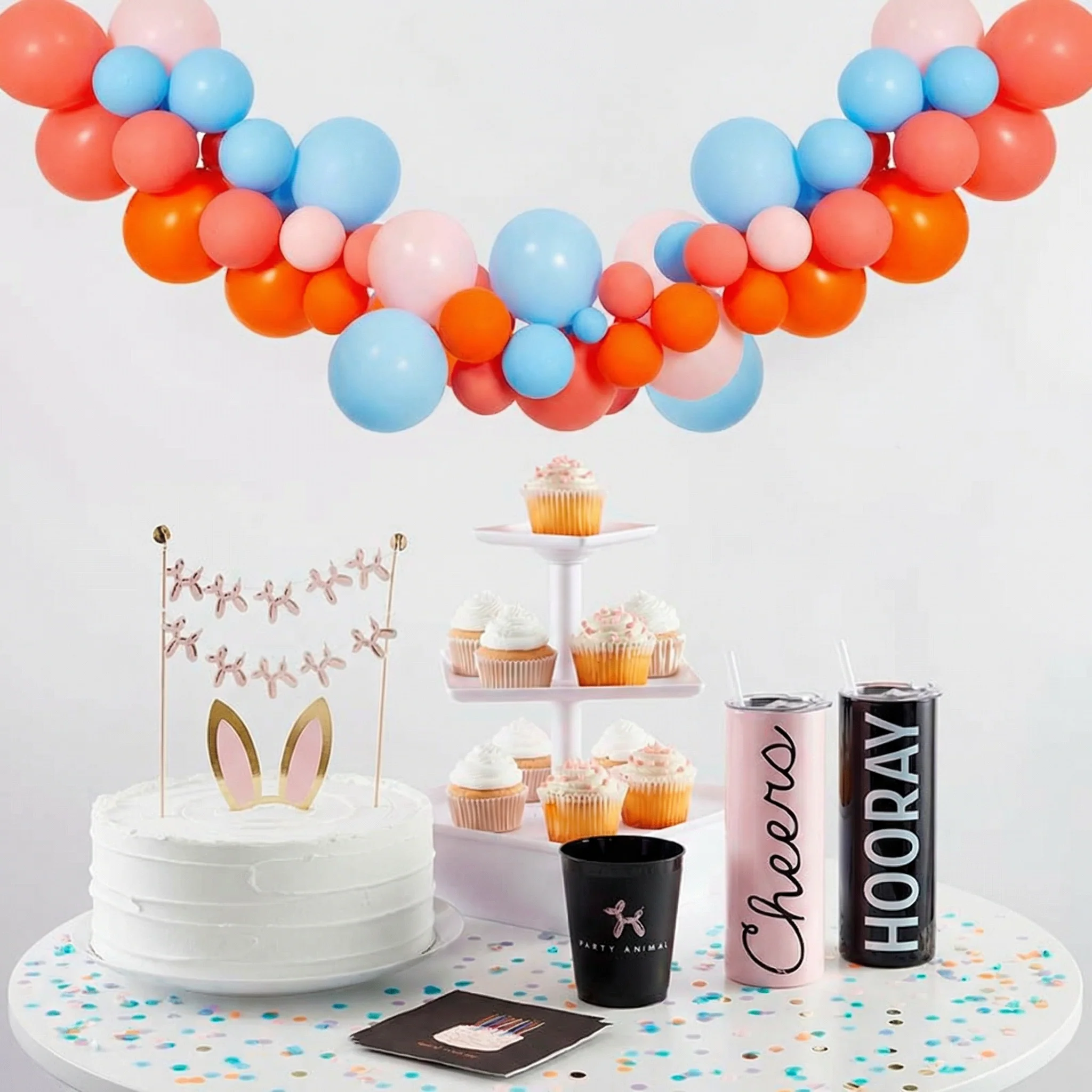 Pink Blue Orange Balloon Arch | 5 ft Party Balloon Garland Kit (60 Pieces) - Image 4