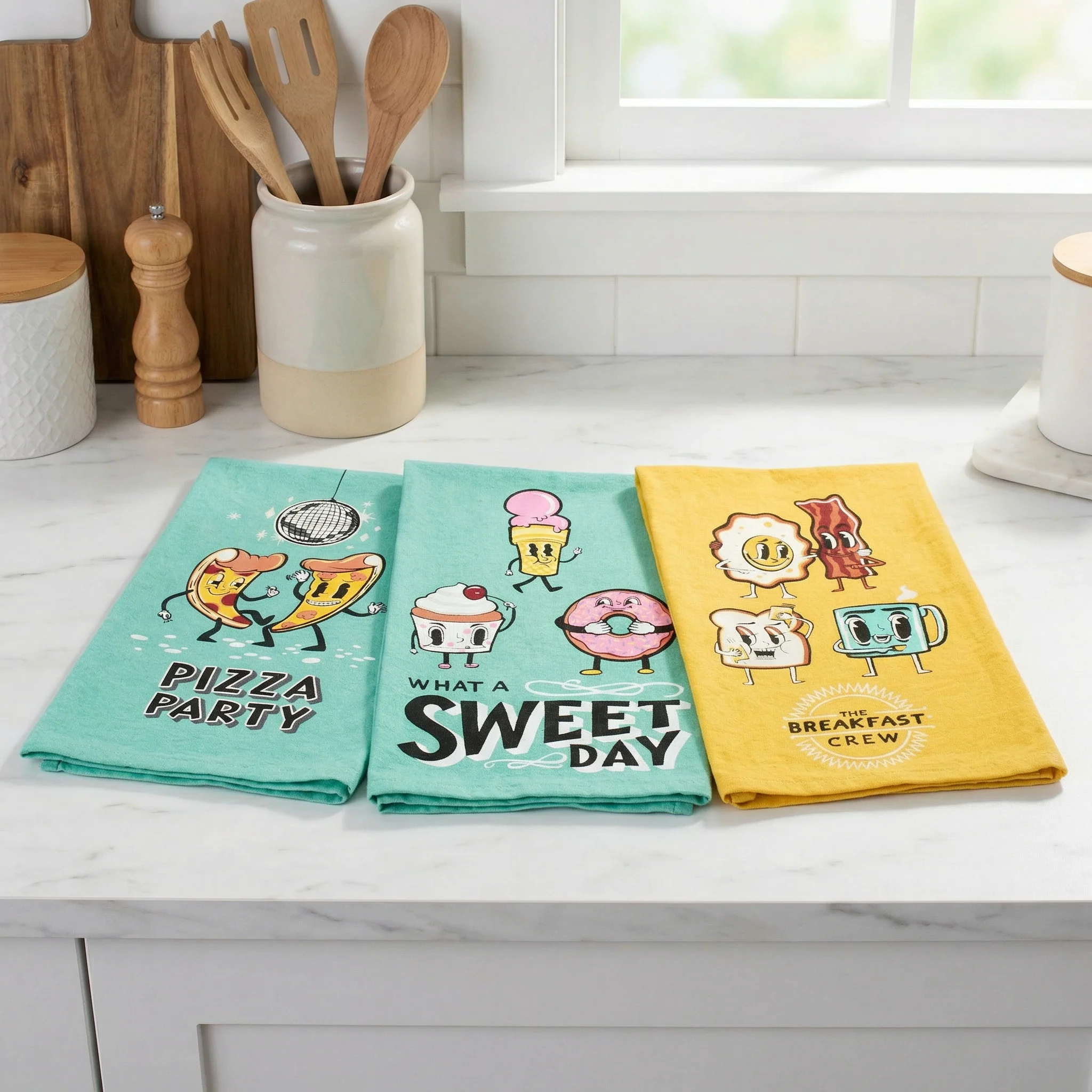 Pizza Party Kitchen Towel | Retro Disco Pizza Dish Towel | Fun Cotton Kitchen Decor Gift - Image 5
