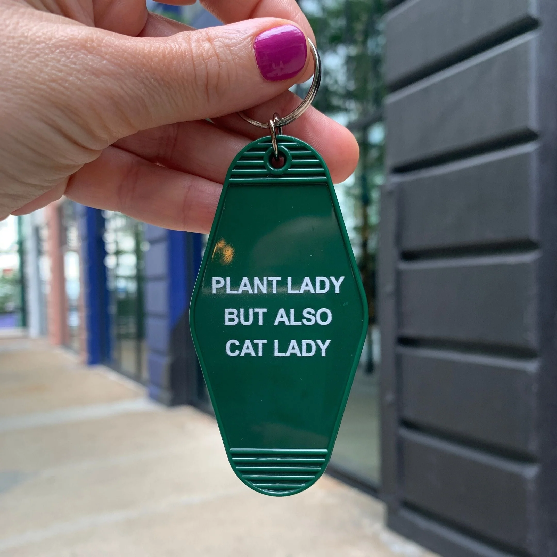 Plant Lady But Also Cat Lady Motel Style Keychain | Green - Image 4