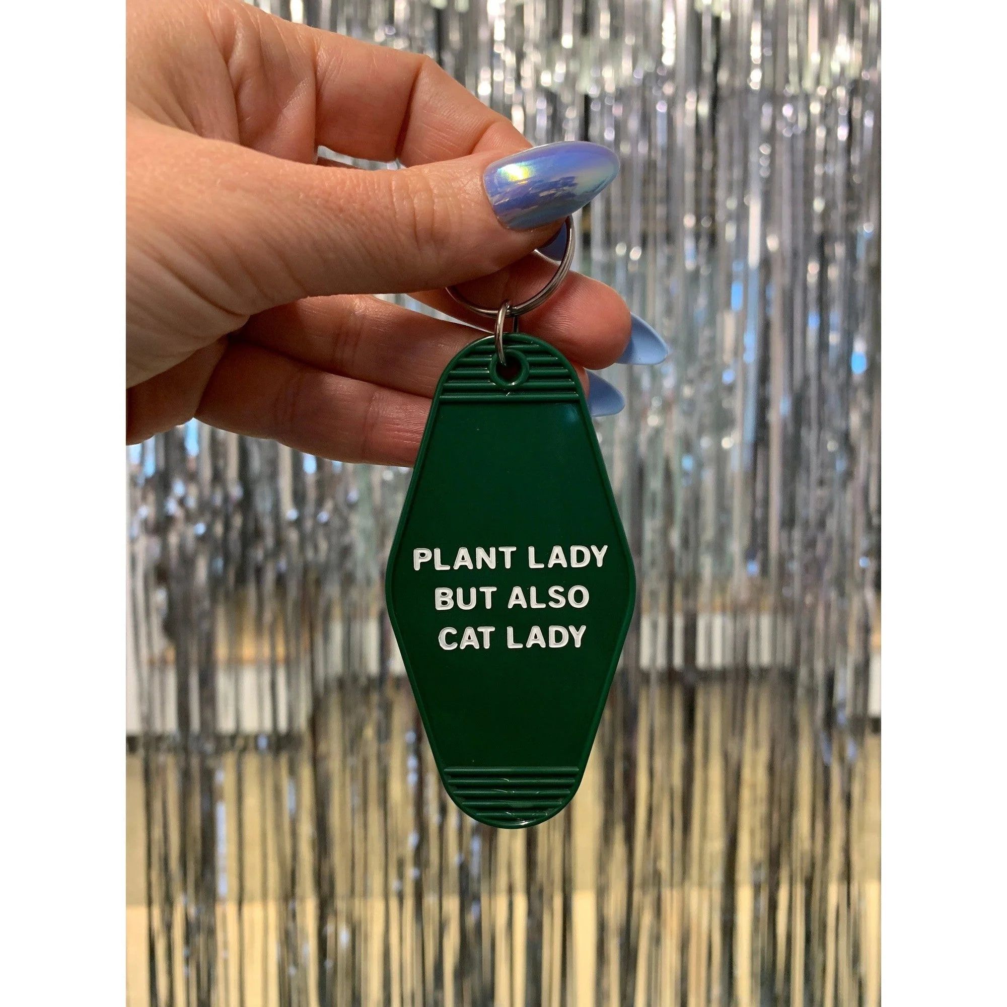 Plant Lady But Also Cat Lady Motel Style Keychain | Green - Image 6