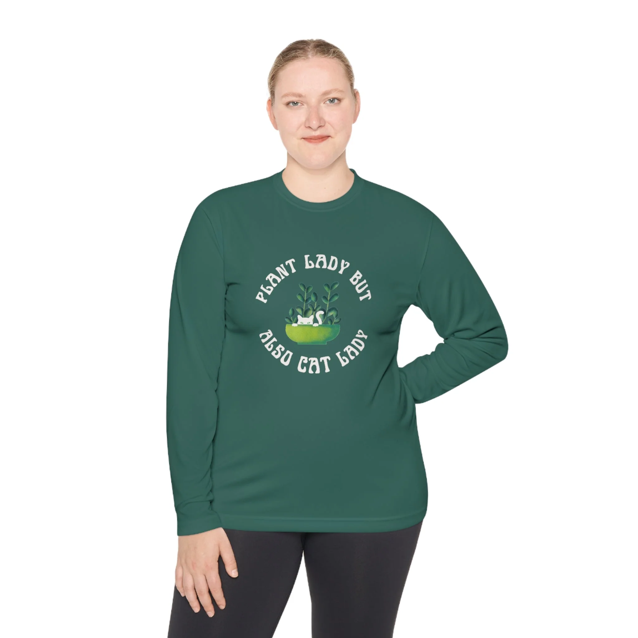 Plant Lady But Also Cat Lady Unisex Lightweight Long Sleeve Tee (Sizes through 4X) - Image 3