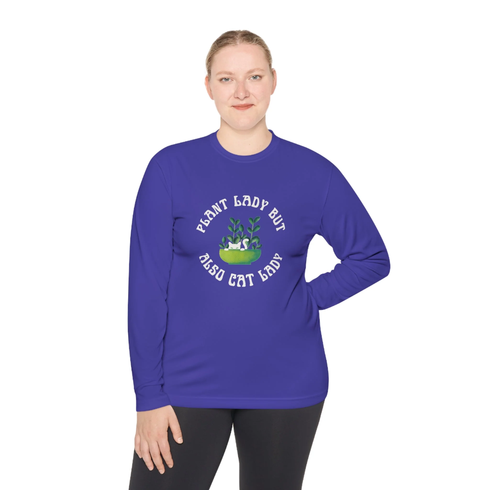 Plant Lady But Also Cat Lady Unisex Lightweight Long Sleeve Tee (Sizes through 4X) - Image 4