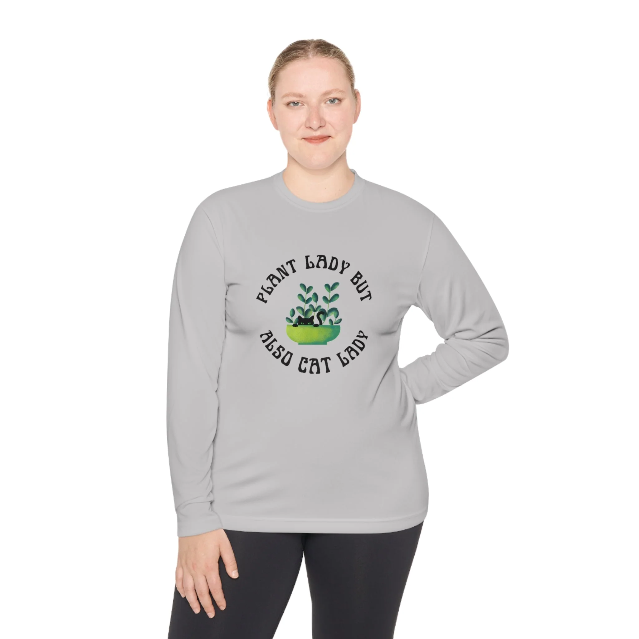 Plant Lady But Also Cat Lady Unisex Lightweight Long Sleeve Tee (Sizes through 4X) - Image 5