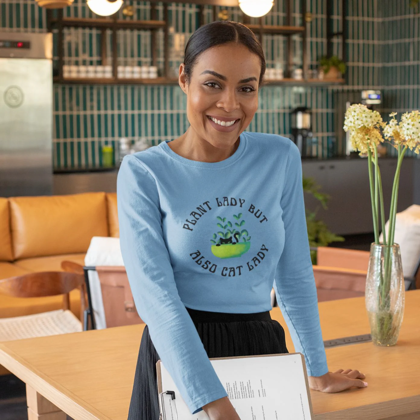 Plant Lady But Also Cat Lady Unisex Lightweight Long Sleeve Tee (Sizes through 4X) - Image 7