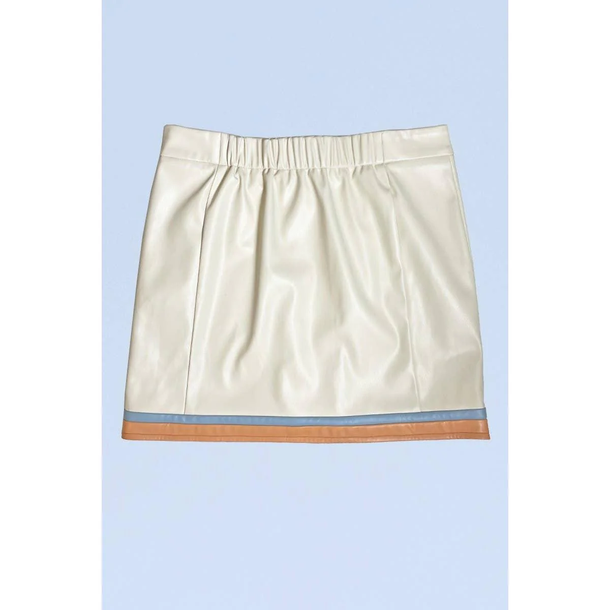 Pleather Retro Stripe Mini Skirt in Cream | Colorblock Zip Front Skirt with Pockets - Image 5