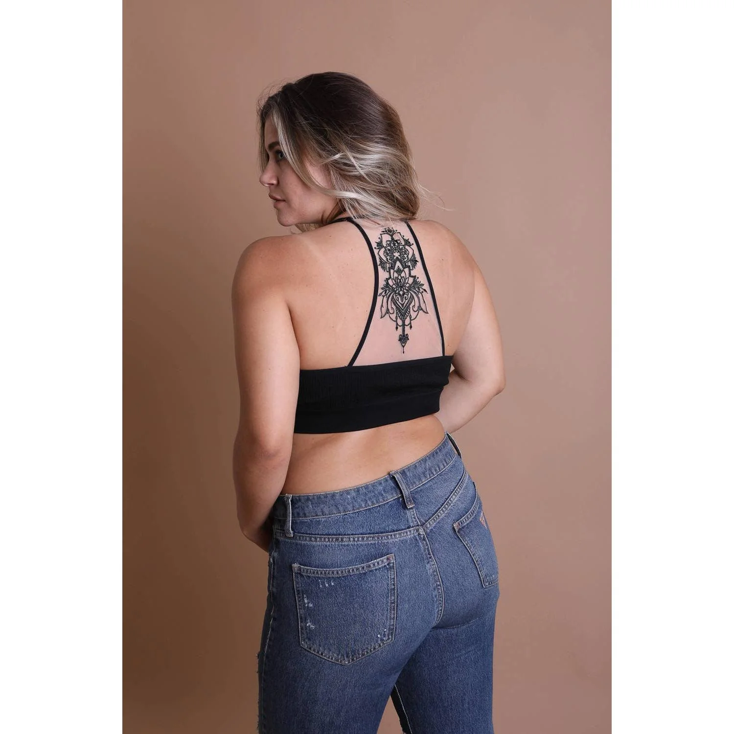 Tattoo Mesh Racerback Bralette Sizes Through 3X | Black & Rust - Image 3