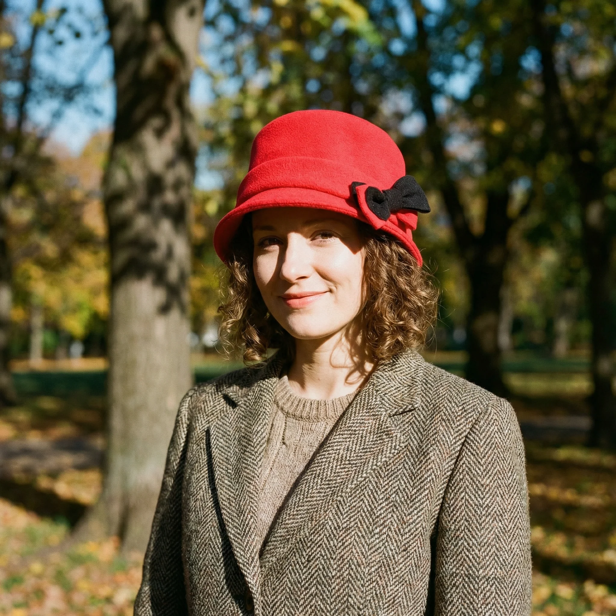 Women’s Polar Fleece Retro Pinup Bucket Hat with Bow | Winter Hat in Grey or Red - Image 2