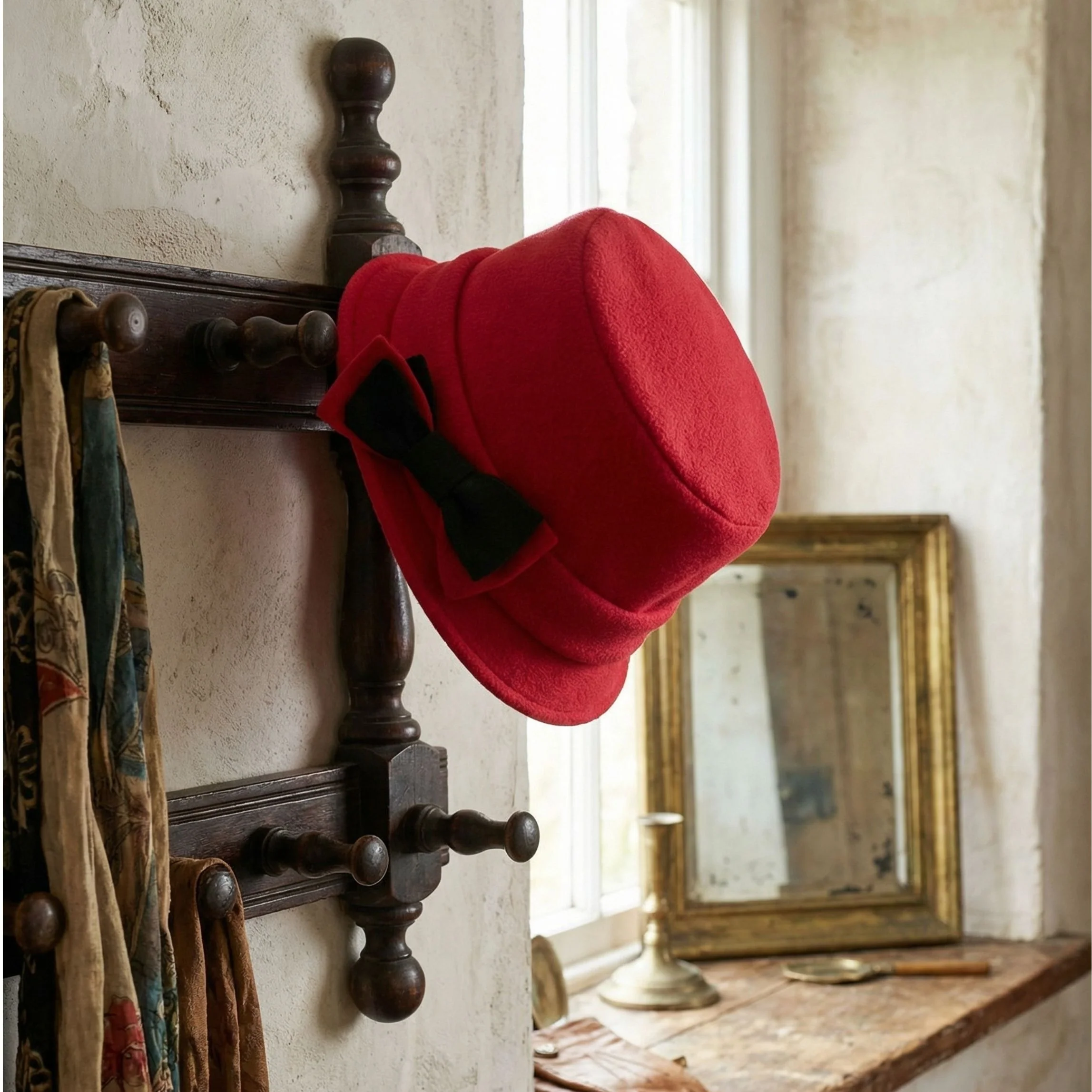 Women’s Polar Fleece Retro Pinup Bucket Hat with Bow | Winter Hat in Grey or Red - Image 3