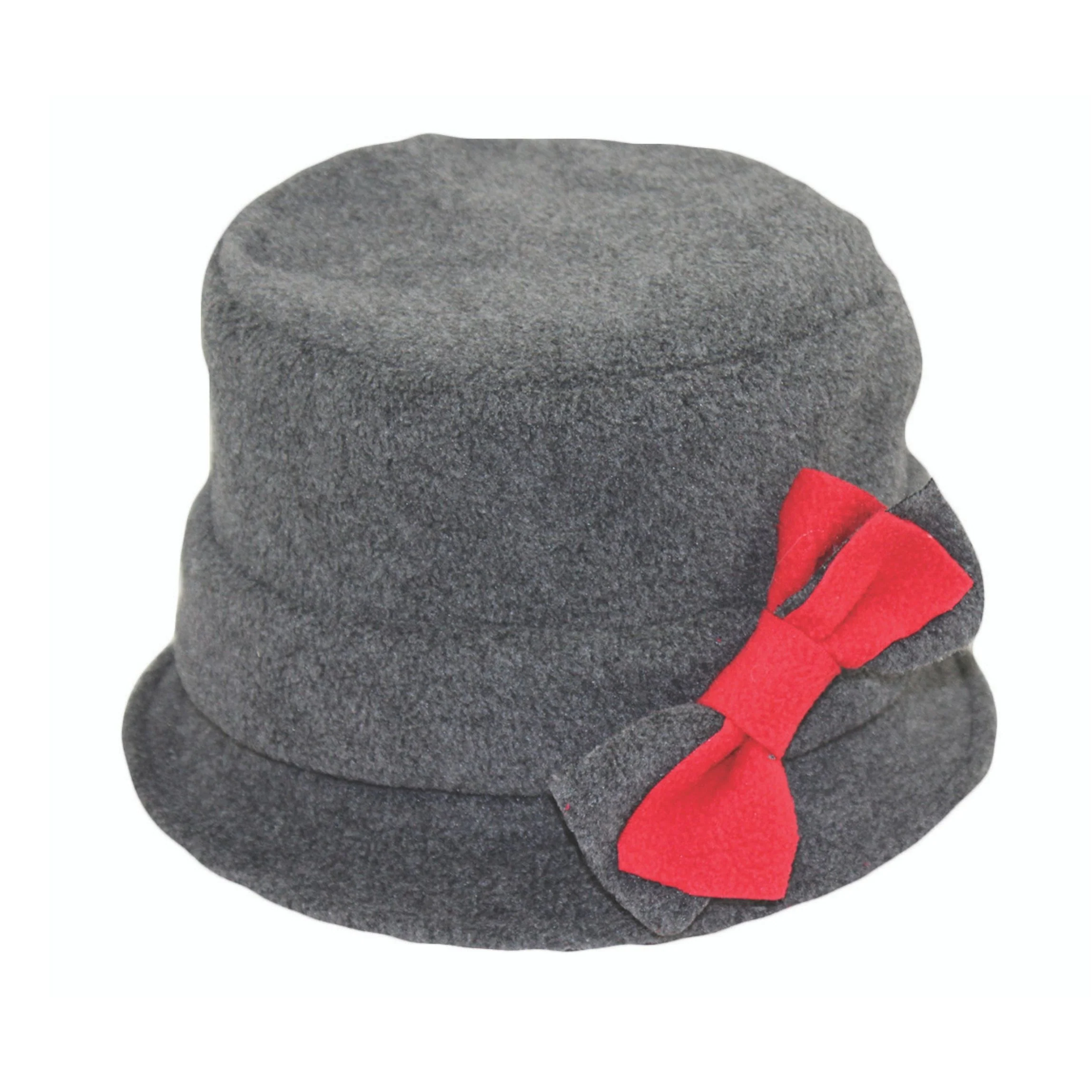 Women’s Polar Fleece Retro Pinup Bucket Hat with Bow | Winter Hat in Grey or Red - Image 5