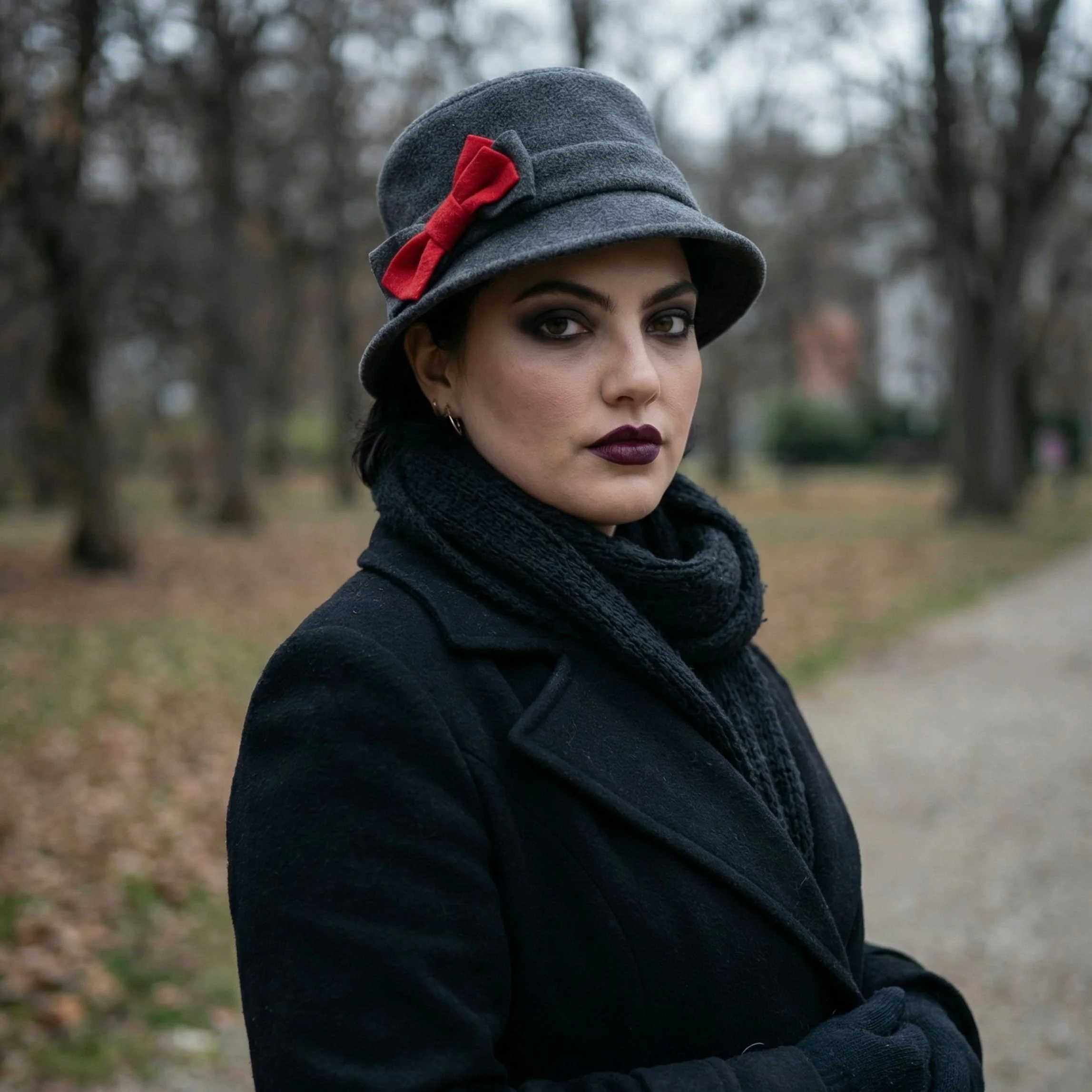 Women’s Polar Fleece Retro Pinup Bucket Hat with Bow | Winter Hat in Grey or Red - Image 6