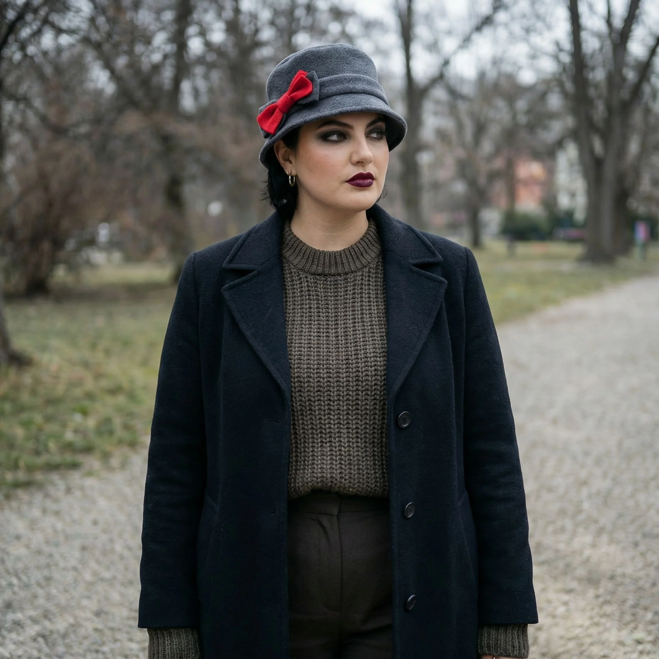 Women’s Polar Fleece Retro Pinup Bucket Hat with Bow | Winter Hat in Grey or Red - Image 7