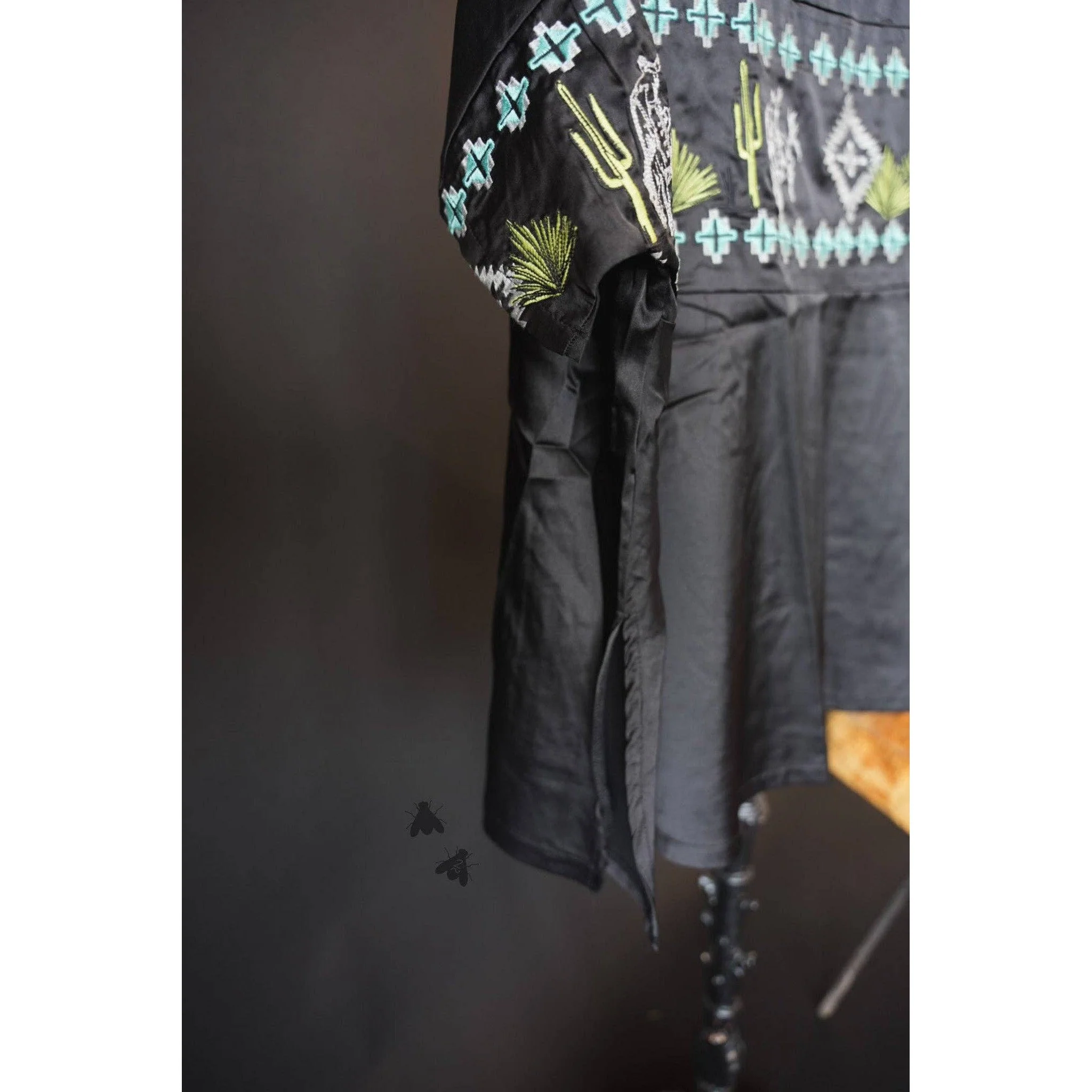Embroidered Western Motif Poncho Style Satin Look Top "High End Bucks" - Image 4