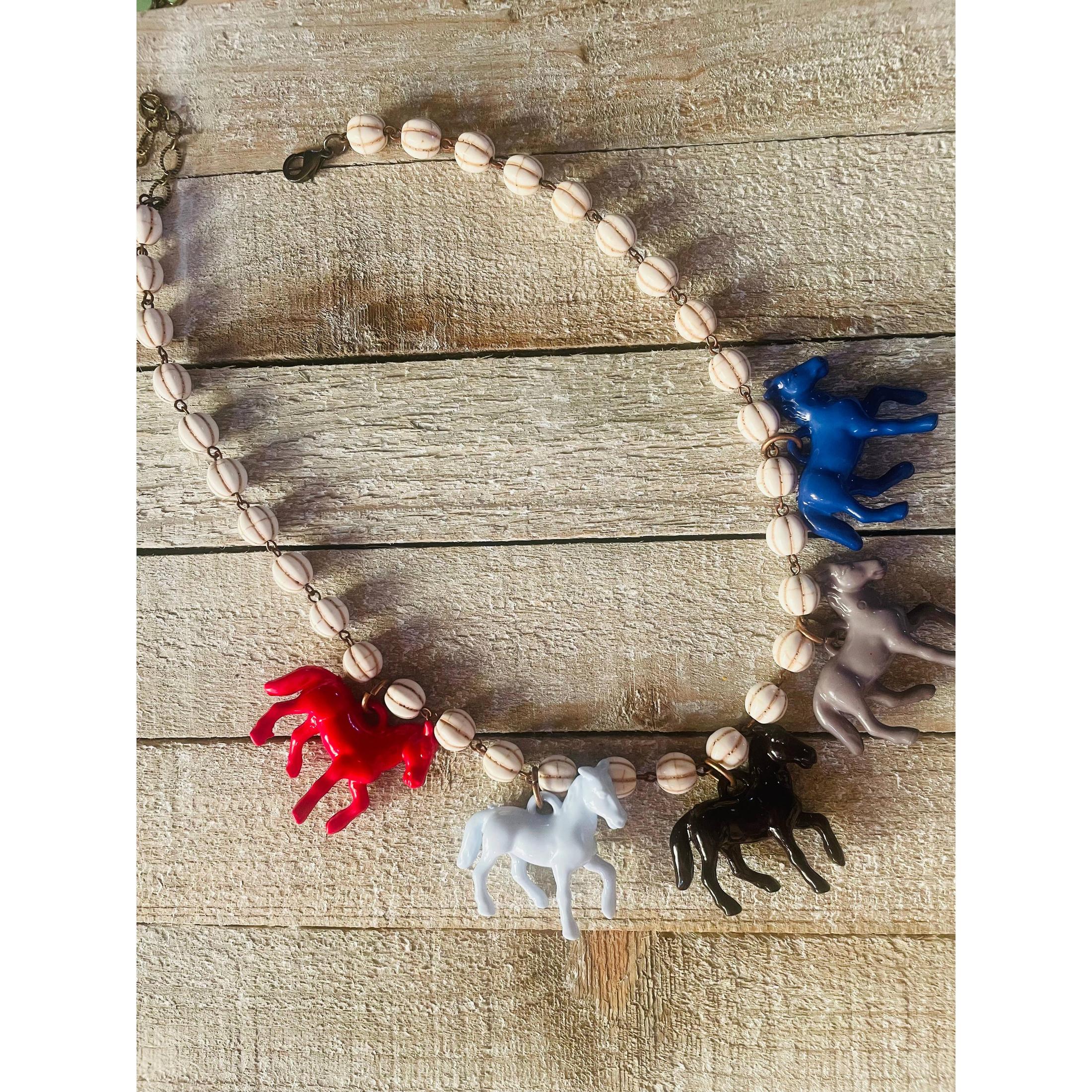 Pony Horse Club Necklace on Cream Beads | Handmade in the US - Image 3