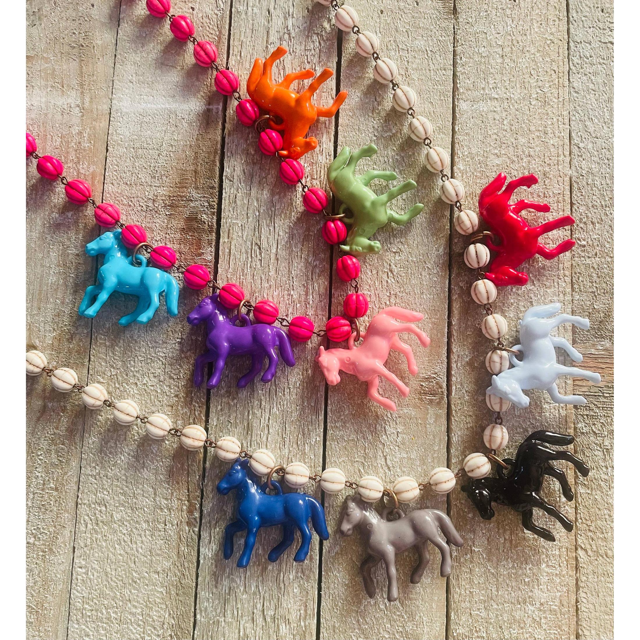 Pony Horse Club Necklace on Cream Beads | Handmade in the US - Image 4