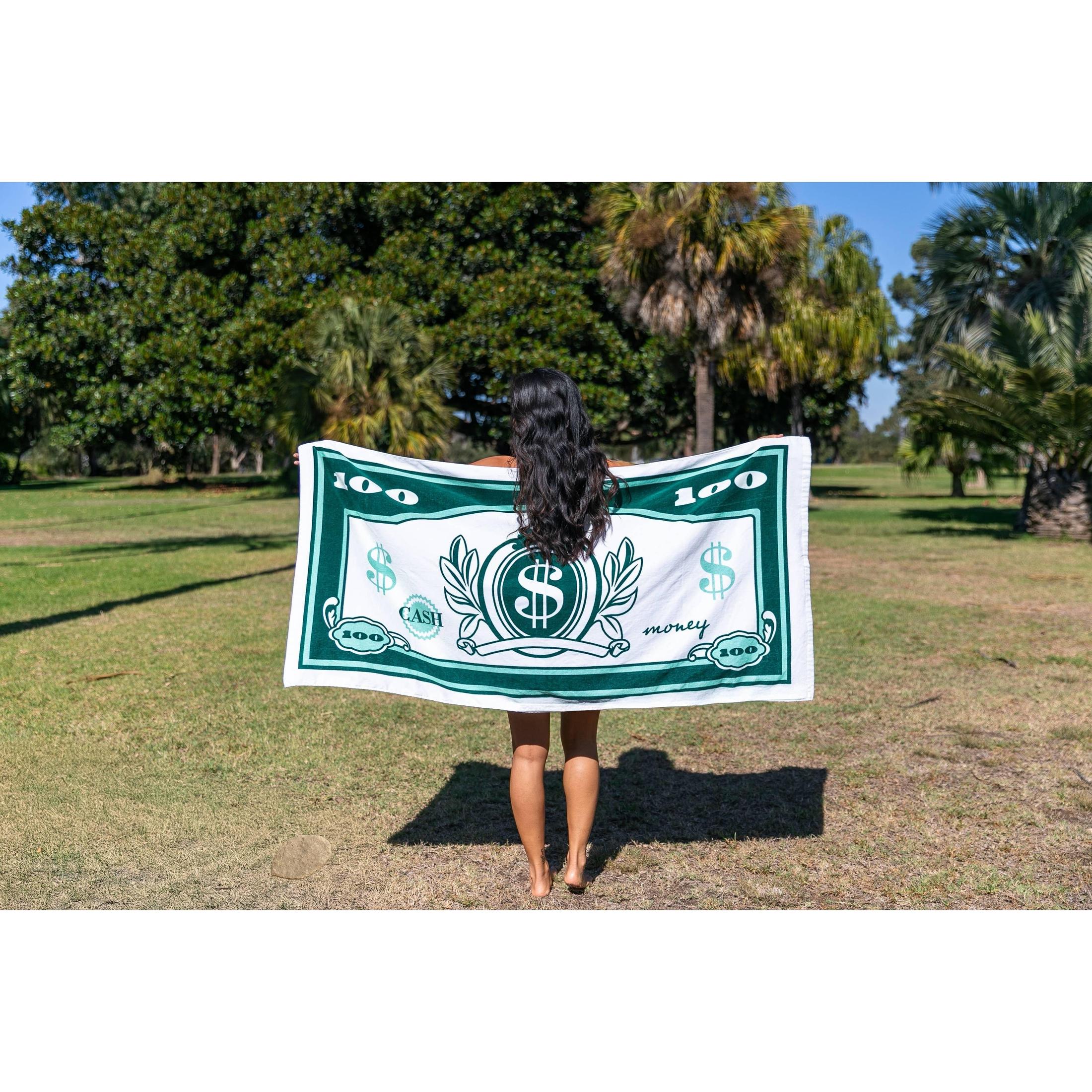 $100 Money Bill Green & Cream Pool / Beach Towel | Ultra-Soft Lightweight Travel Linen Towel - Image 7