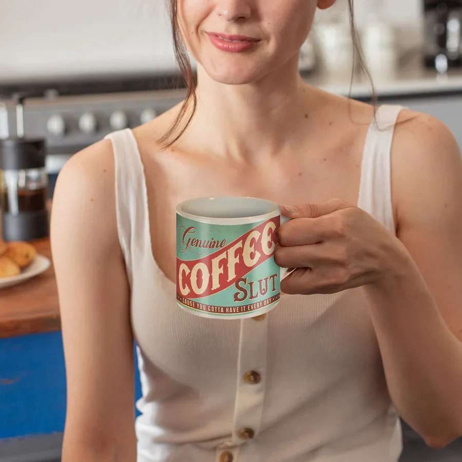 Genuine Coffee Slut Porcelain Mug Vintage Style | Wrap-around Design Ceramic Coffee Tea Cup | 12oz - Image 2