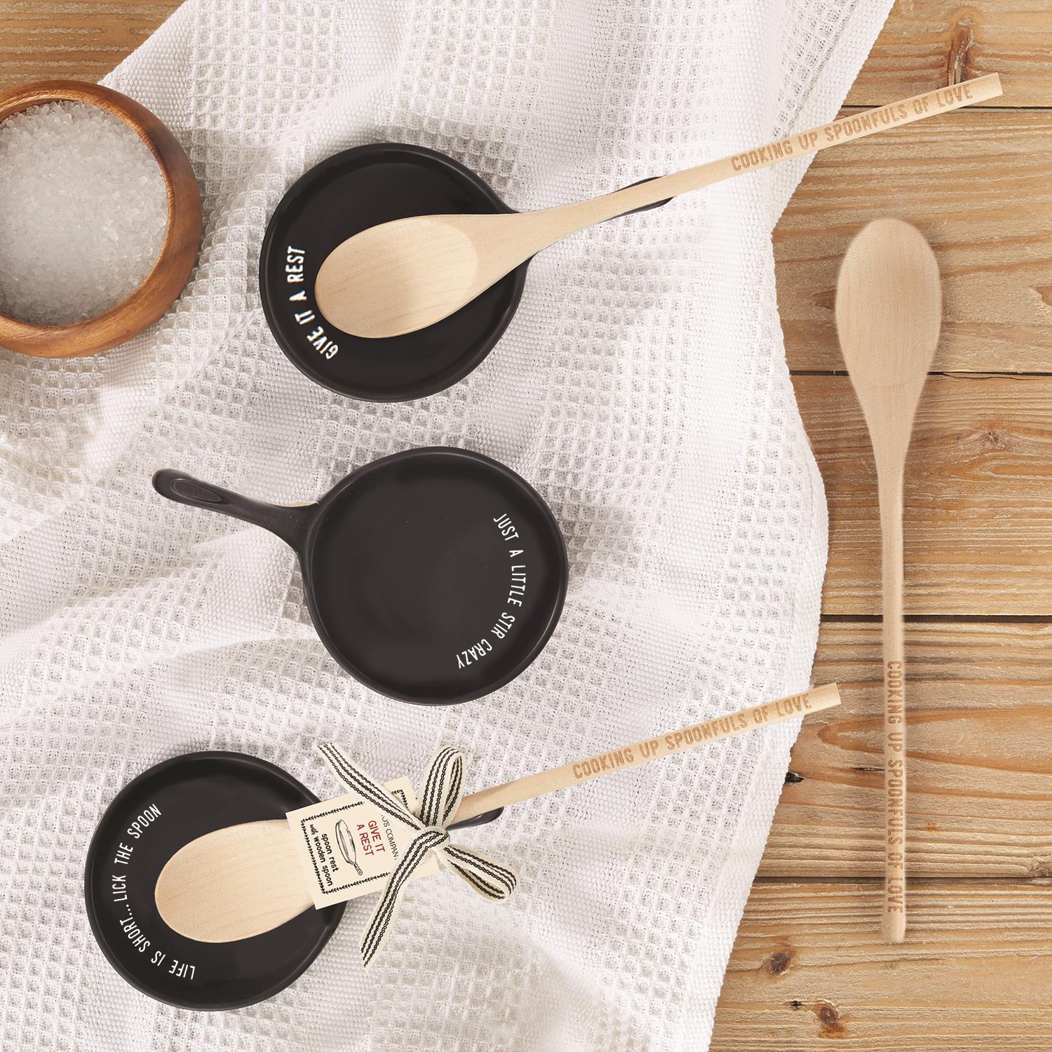 Giftable Wooden Spoon and Cast Iron Spoon Rest Set with Cute Sayings - Image 2