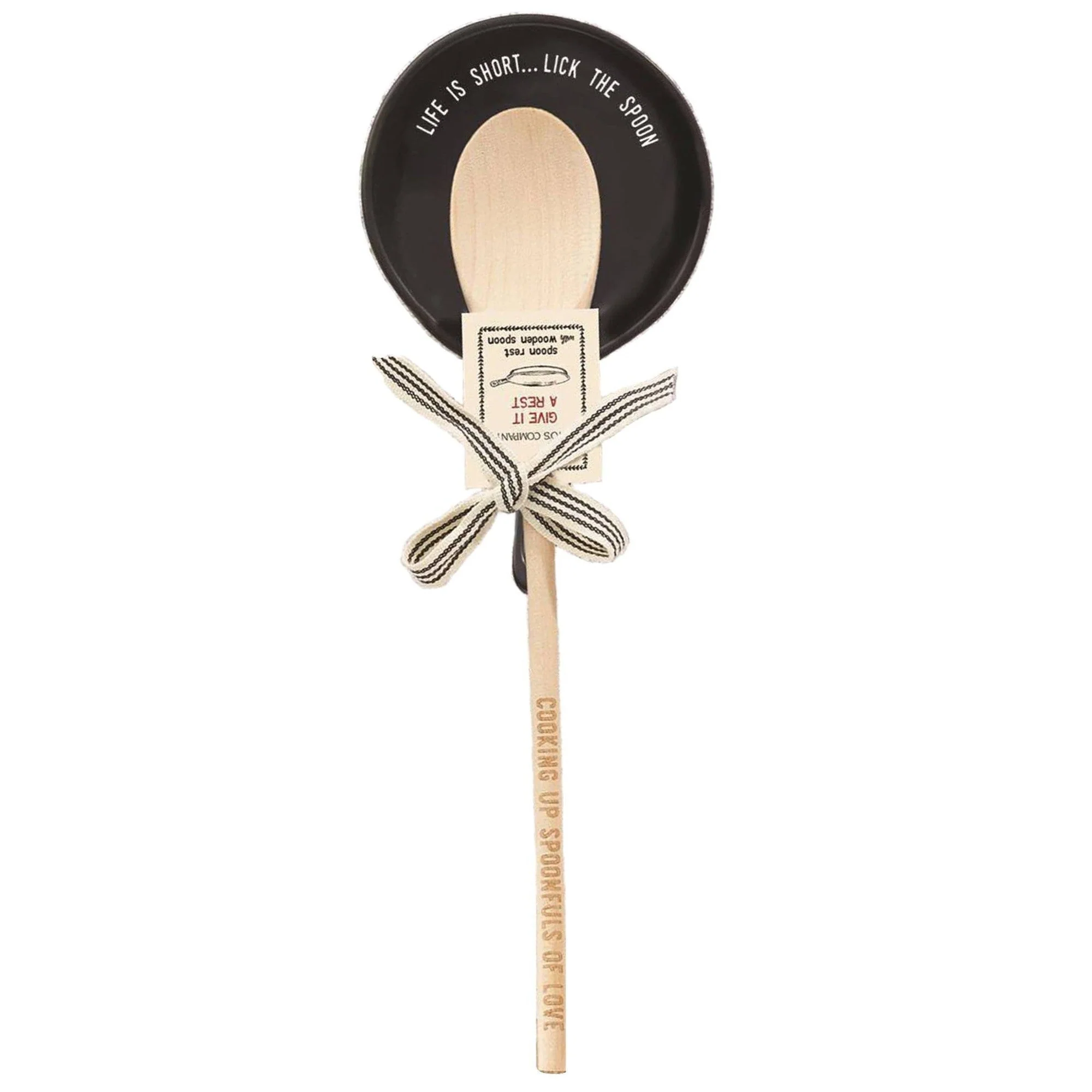 Giftable Wooden Spoon and Cast Iron Spoon Rest Set with Cute Sayings - Image 3