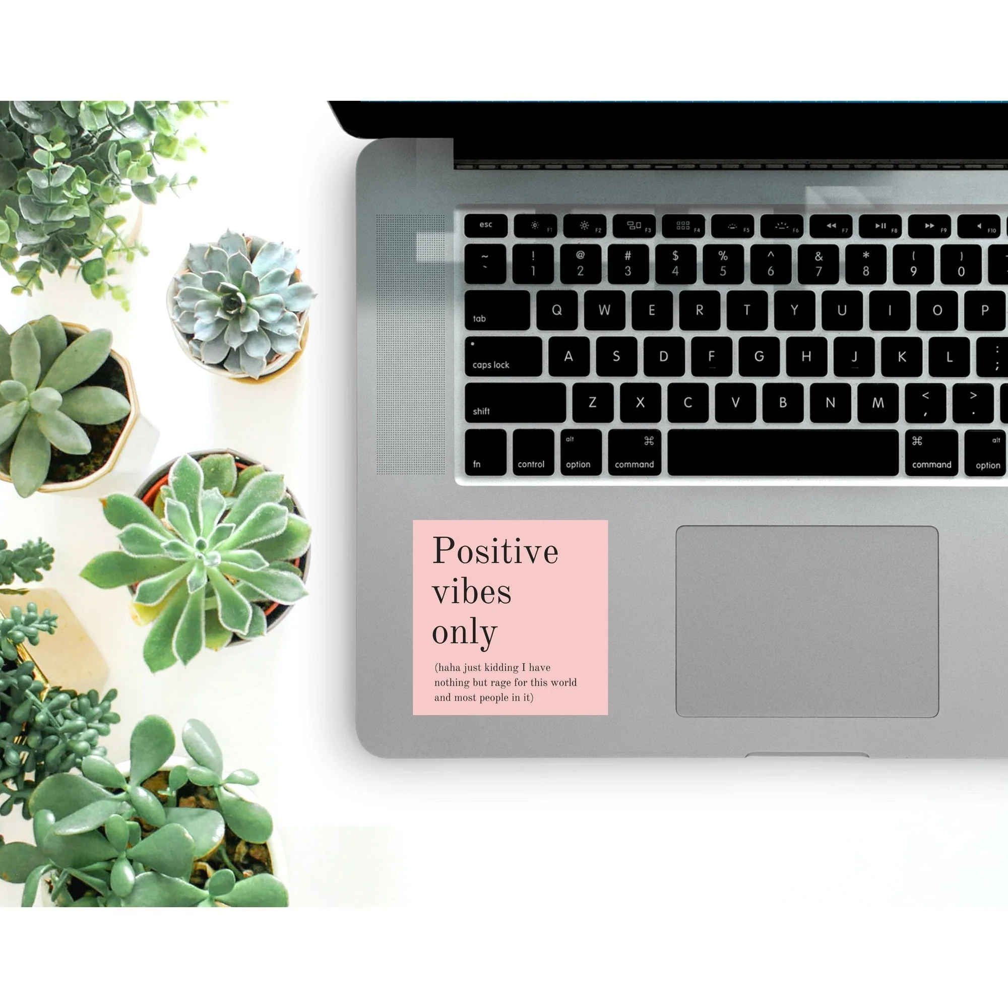 Positive Vibes Only (Plus Rage) Vinyl Weatherproof Sticker in Blush Pink - Image 4