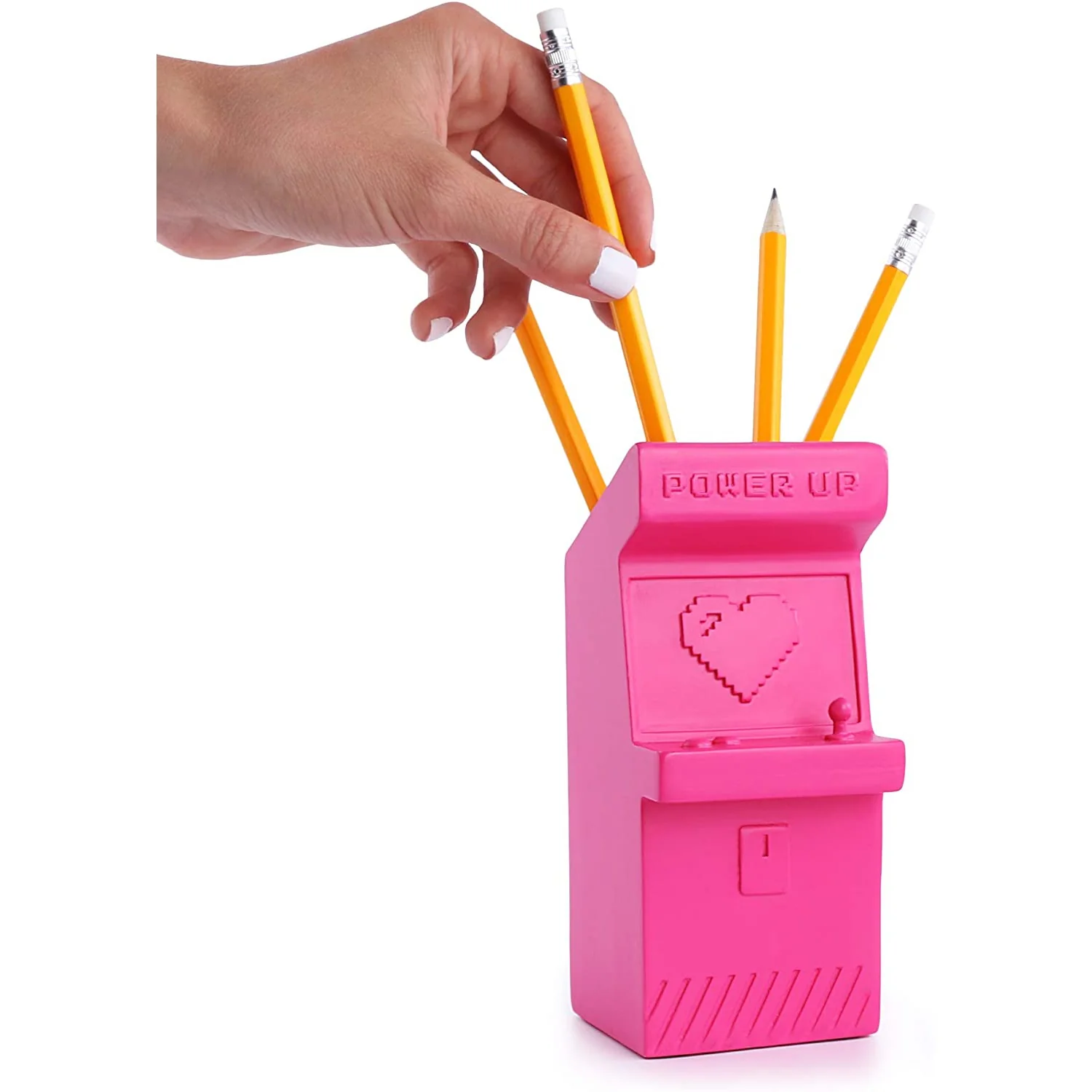 Power Up Retro Arcade Style Pen Pot | Pencil Cup in Hot Pink - Image 3