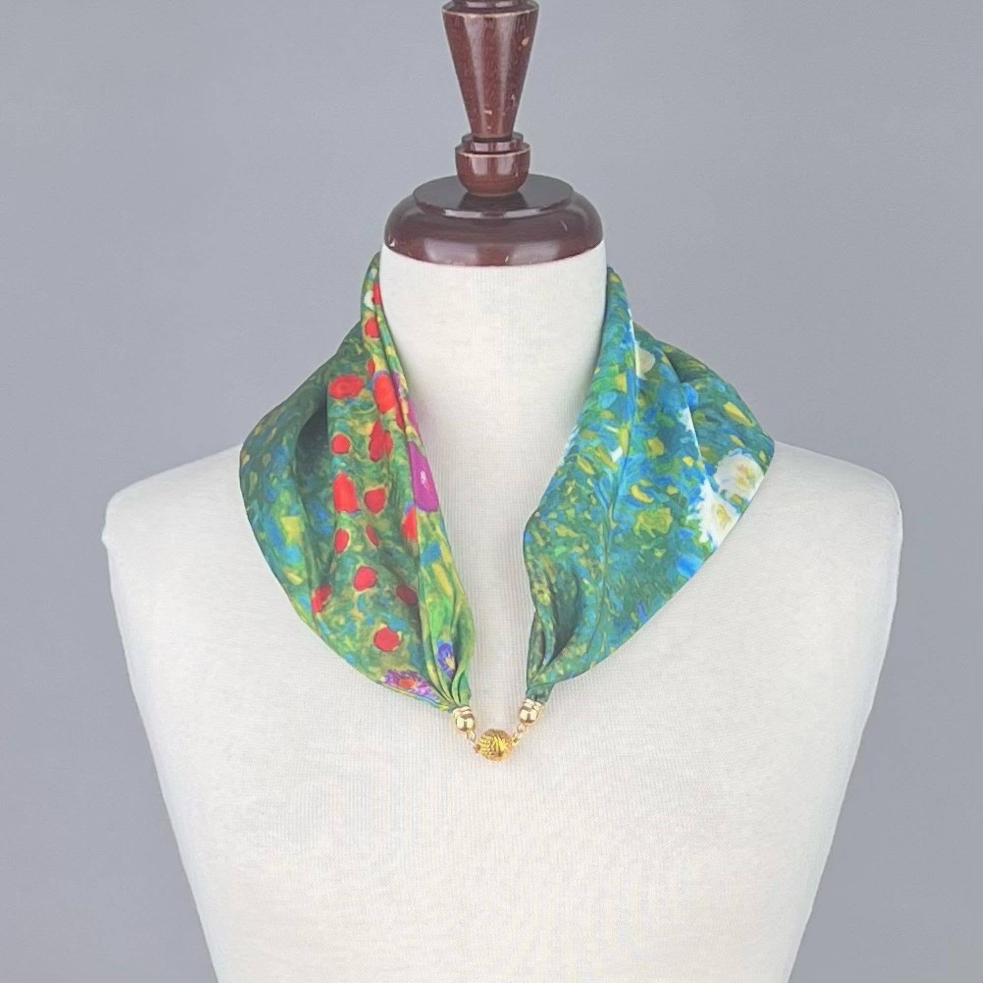 Gustav Klimt Flower Farm Pre-Tied Necklace Style Scarf with Magnetic Closure - Image 2