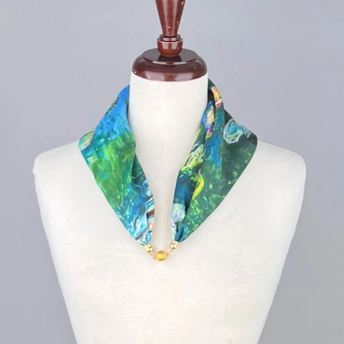 Claude Monet Water Lilies Pre-Tied Necklace Style Scarf with Magnetic Closure - Image 3