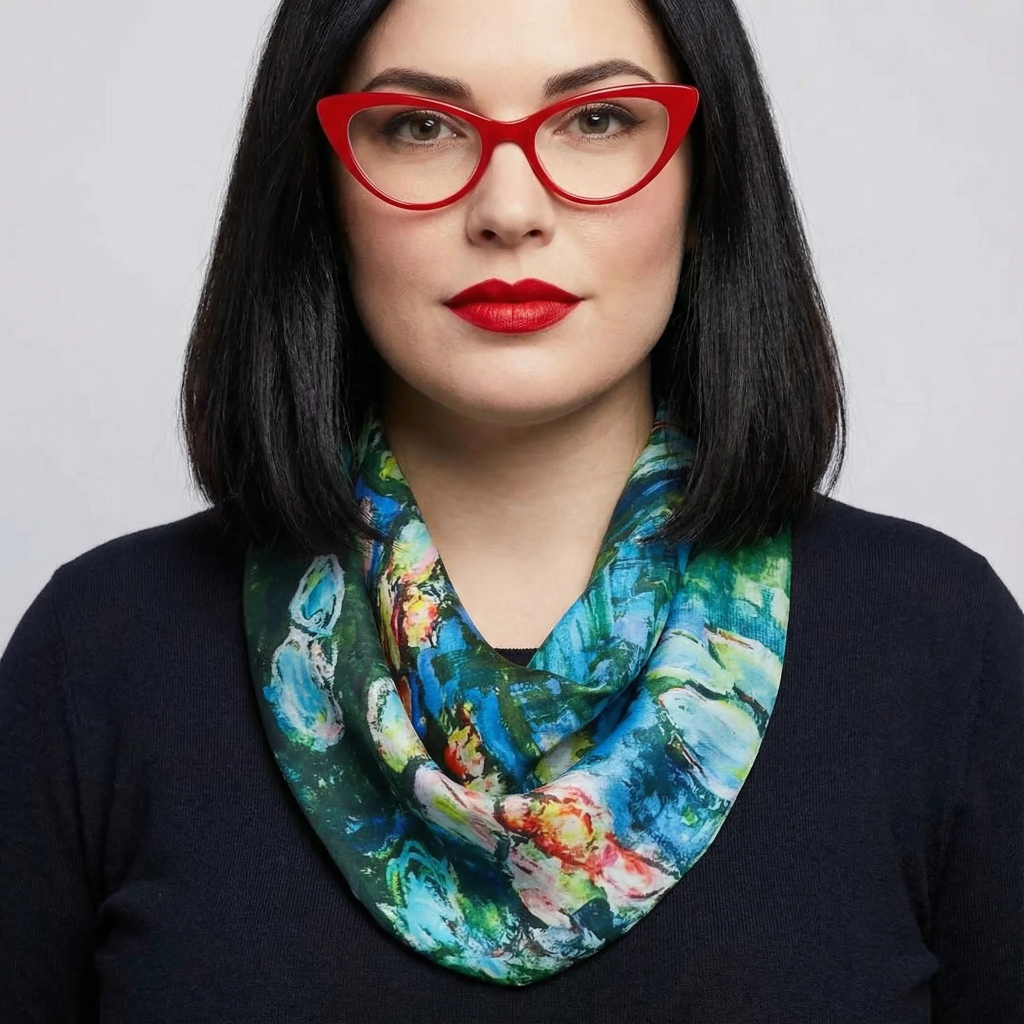 Claude Monet Water Lilies Pre-Tied Necklace Style Scarf with Magnetic Closure - Image 4