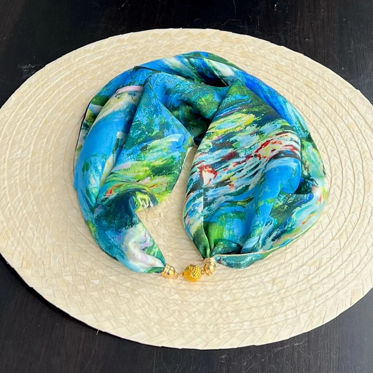 Claude Monet Water Lilies Pre-Tied Necklace Style Scarf with Magnetic Closure - Image 5