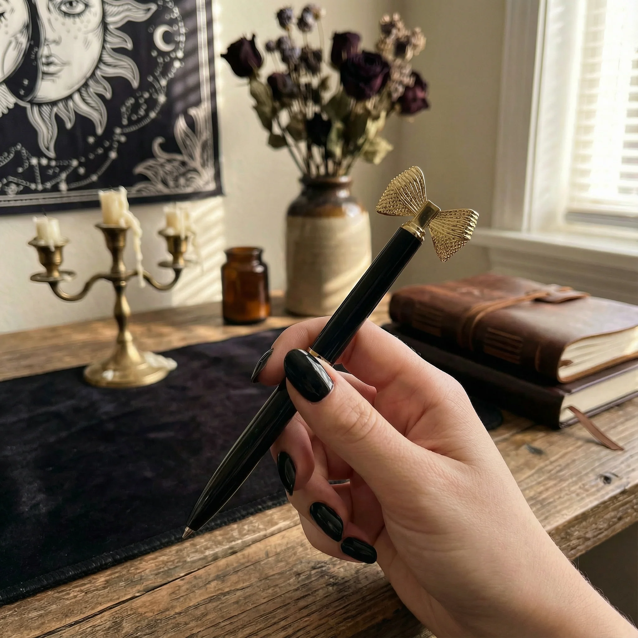 Pretty Refillable Bow Pen | Black and Metallic Gold Single Pen - Image 2