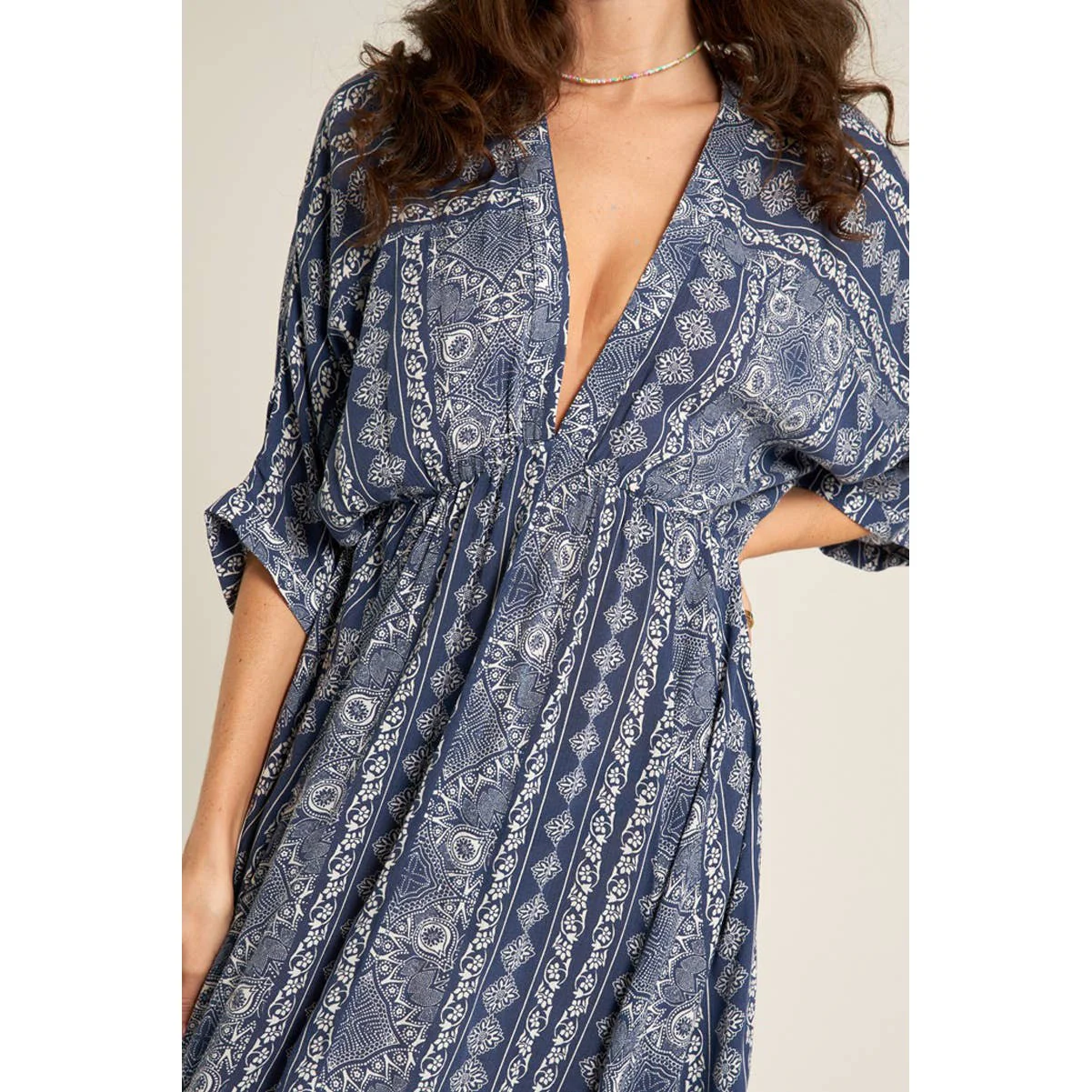 Printed Stripe Kimono Sleeve Maxi Dress [Available in Small and Large Only] - Image 2